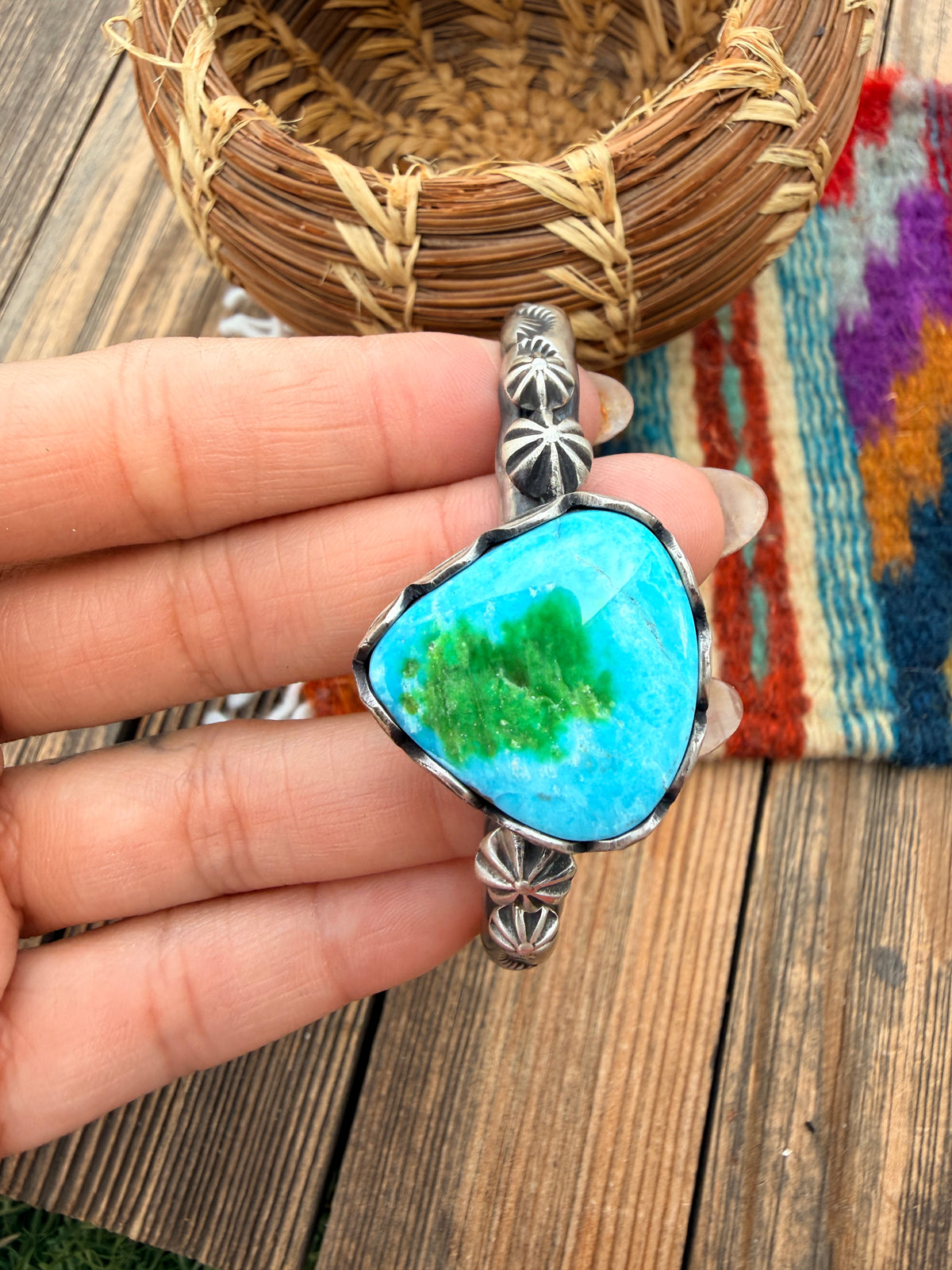 Handcrafted Sonoran Mountain Turquoise & Sterling Silver Cuff Bracelet by Charles Johnson