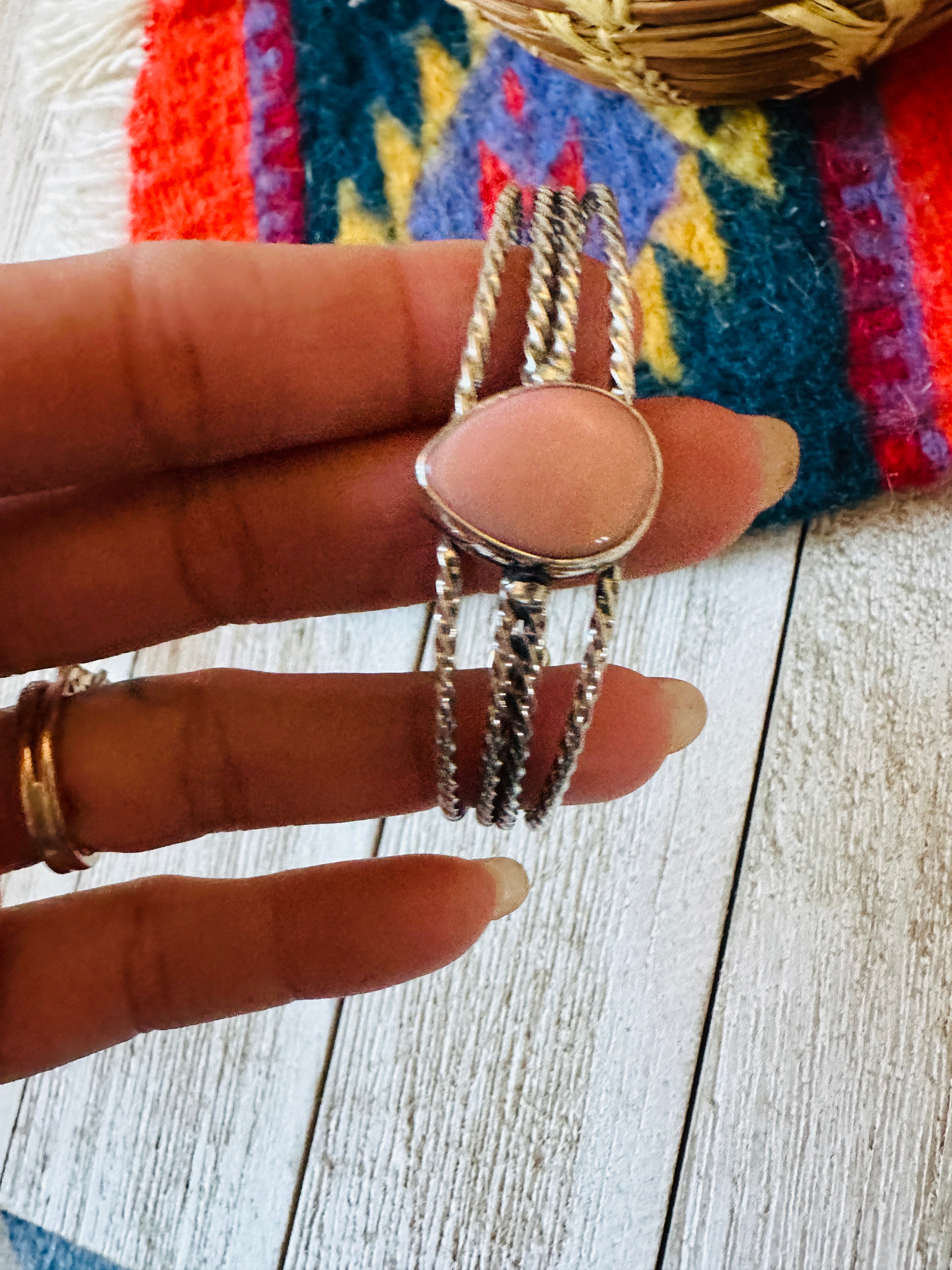 Navajo Queen Pink Conch Shell & Sterling Silver Cuff Bracelet