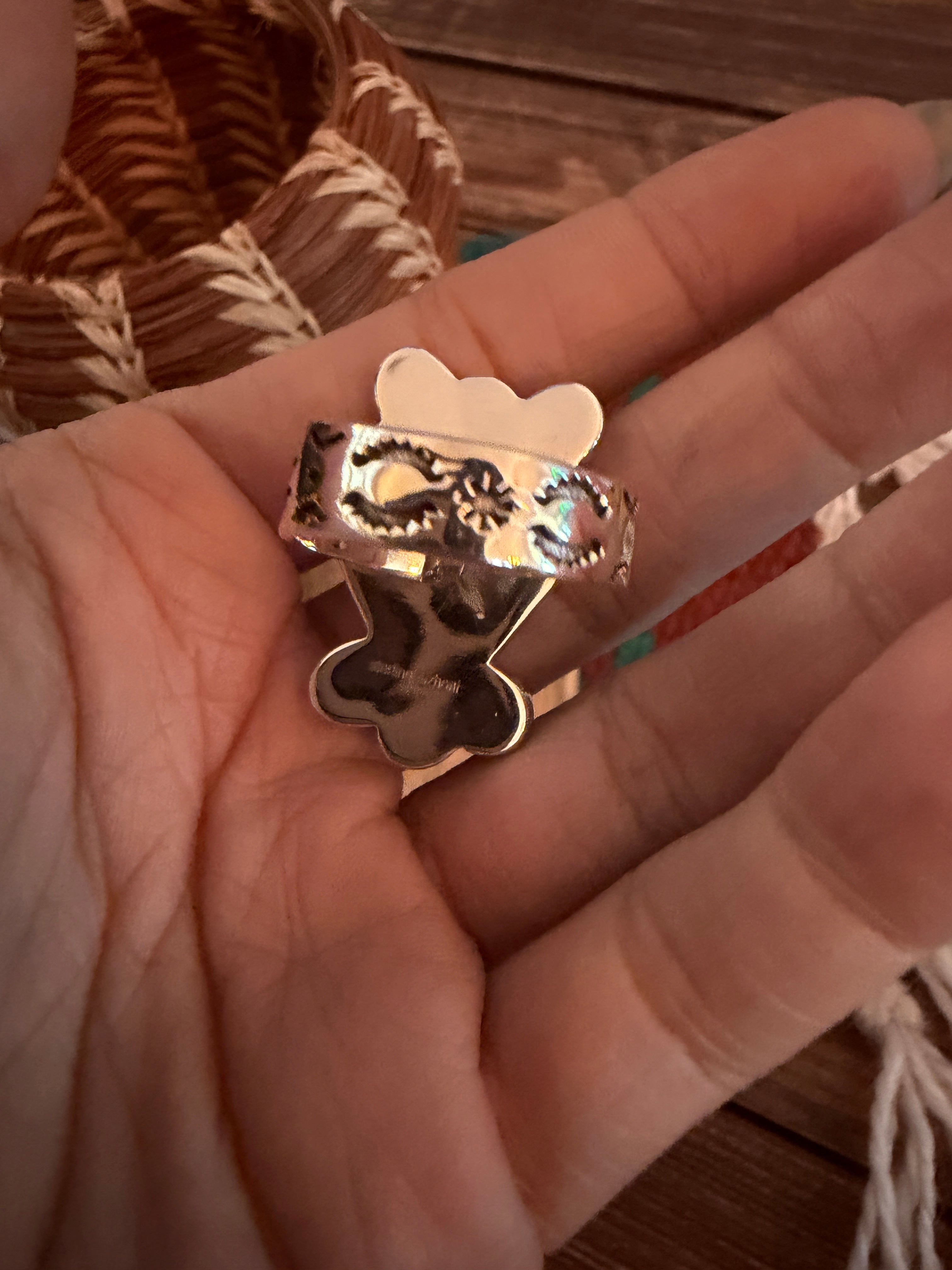 Handmade Sterling Silver Number 8 Turquoise Adjustable Heart Ring Signed Nizhoni