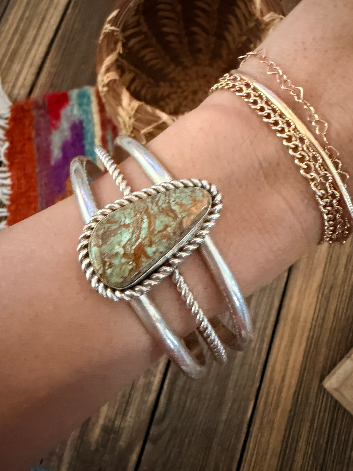 Handcrafted Old Pawn Sterling Silver & Royston Turquoise Cuff Bracelet