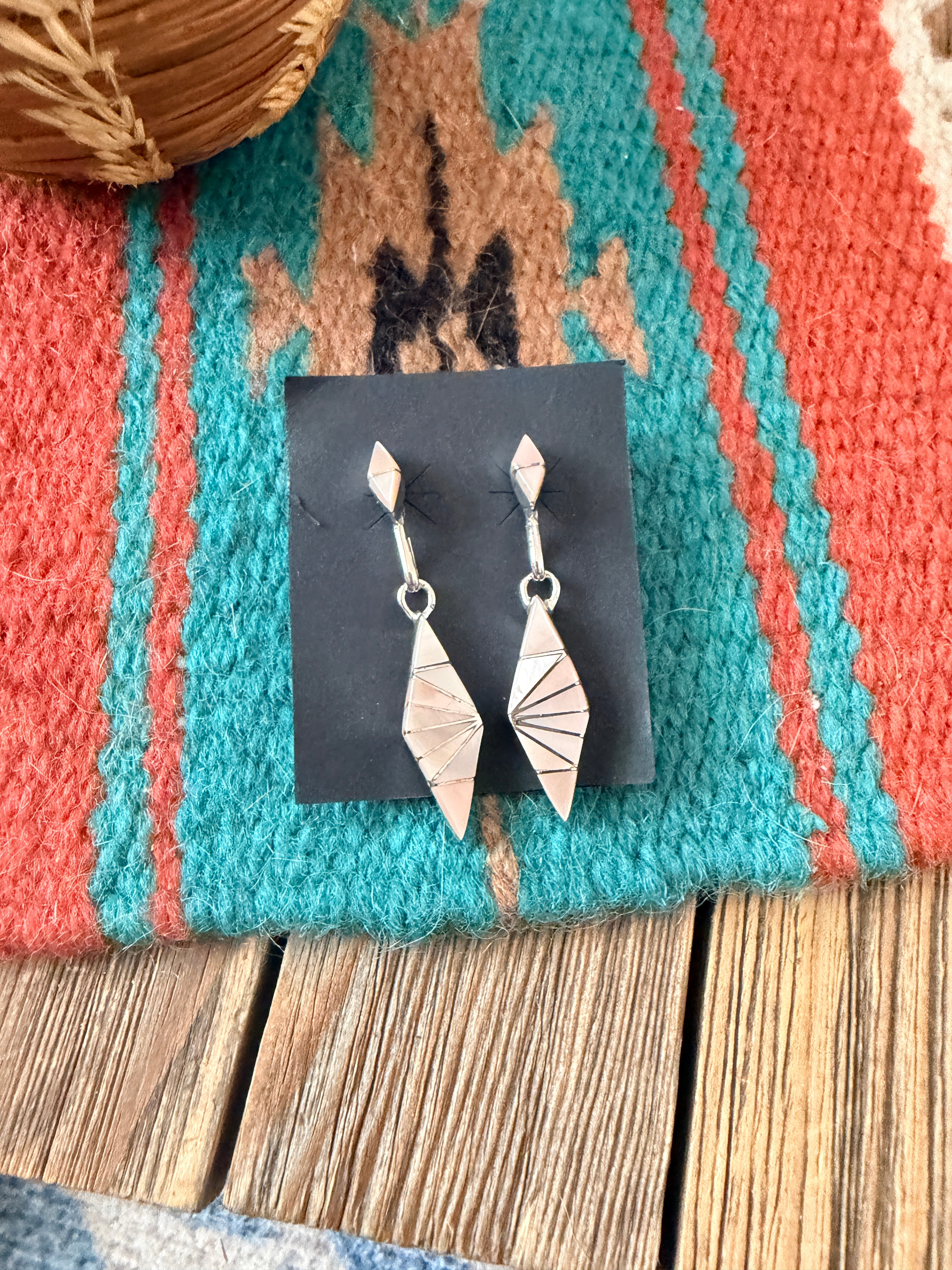 Handcrafted Mother of Pearl & Sterling Silver Inlay Dangle Earrings
