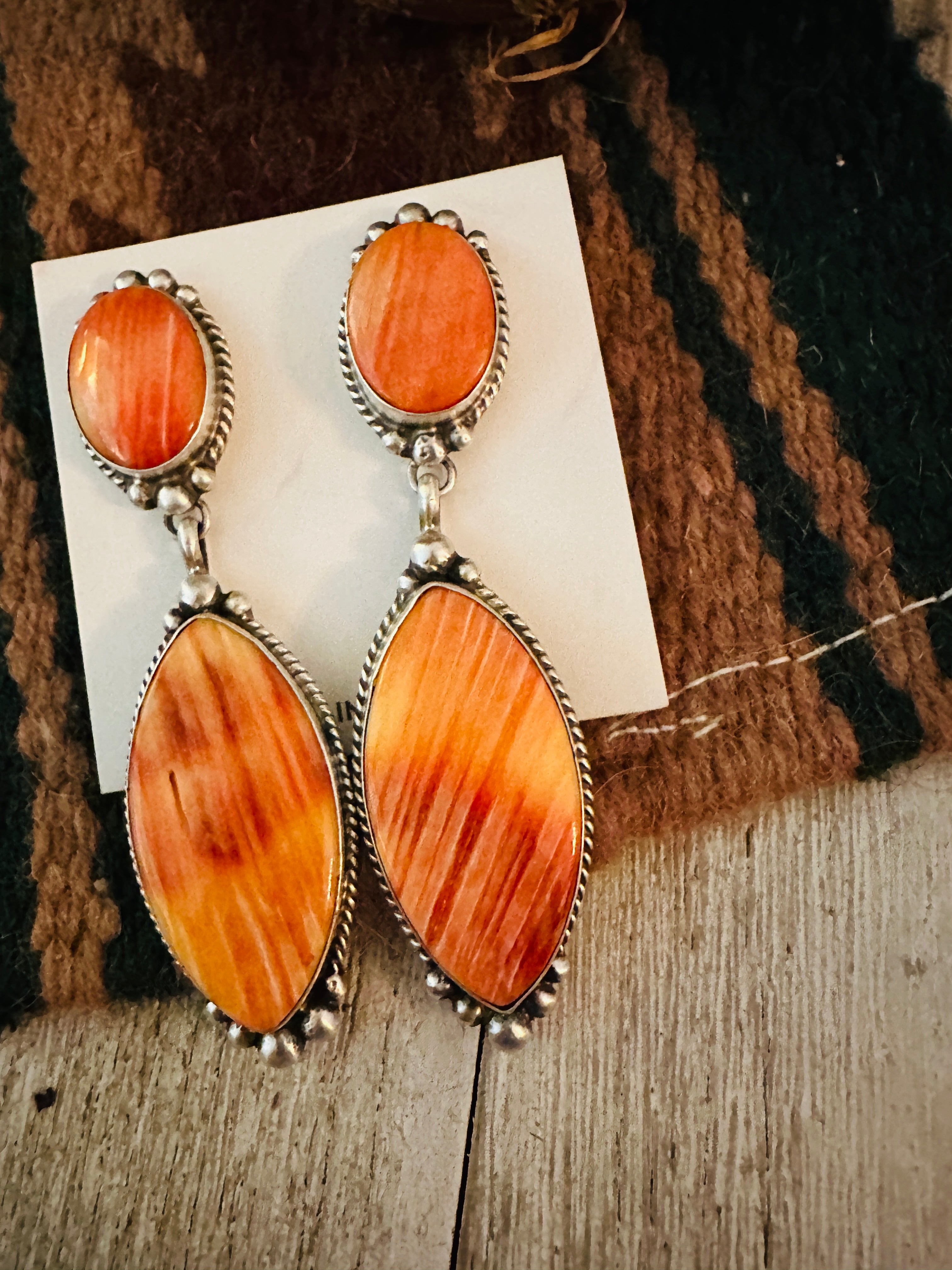 Handcrafted Orange Spiny and Sterling Silver Dangle Earrings by Elouise Kee