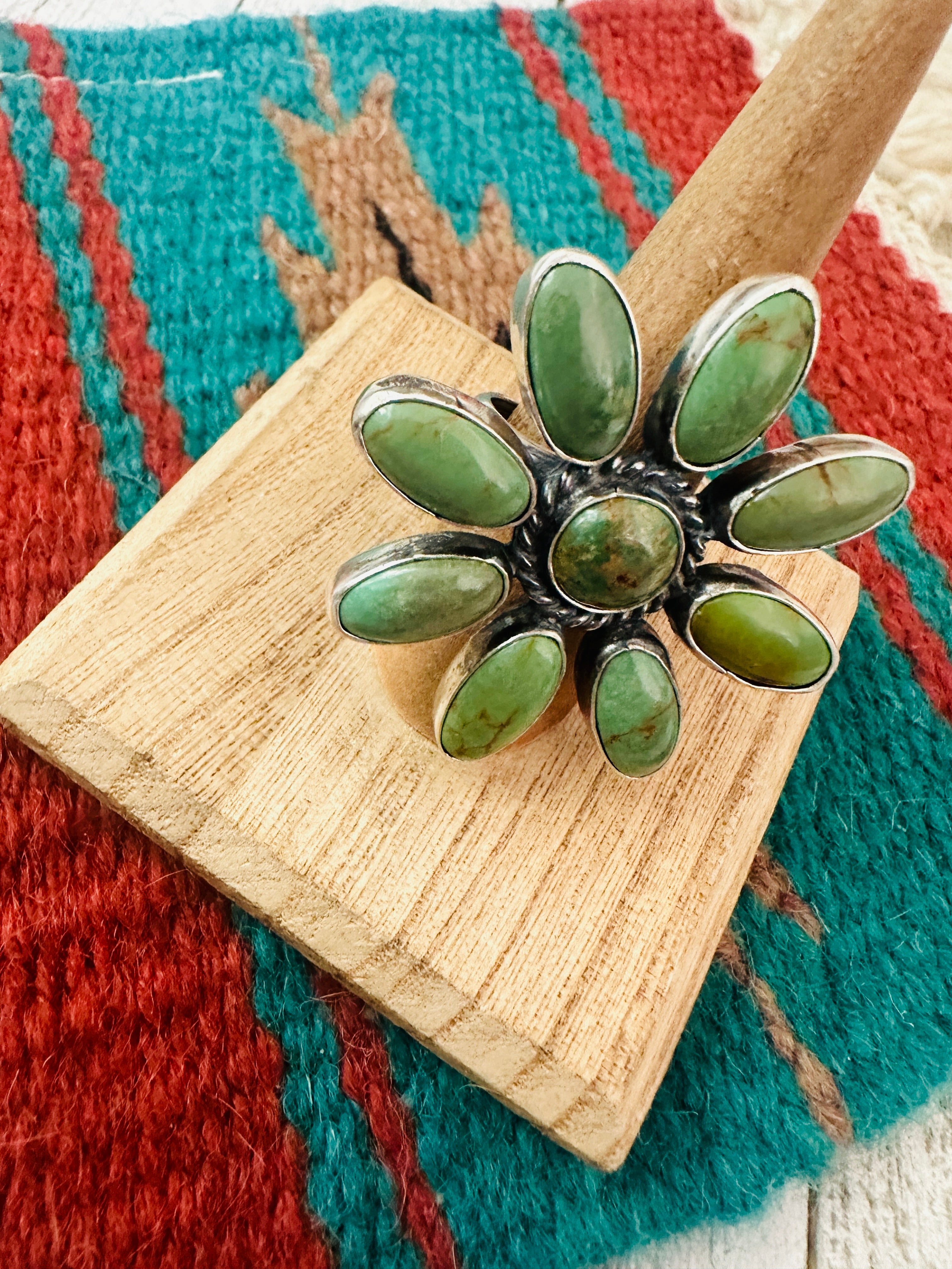 Navajo Sterling Silver & Turquoise Adjustable Flower Ring