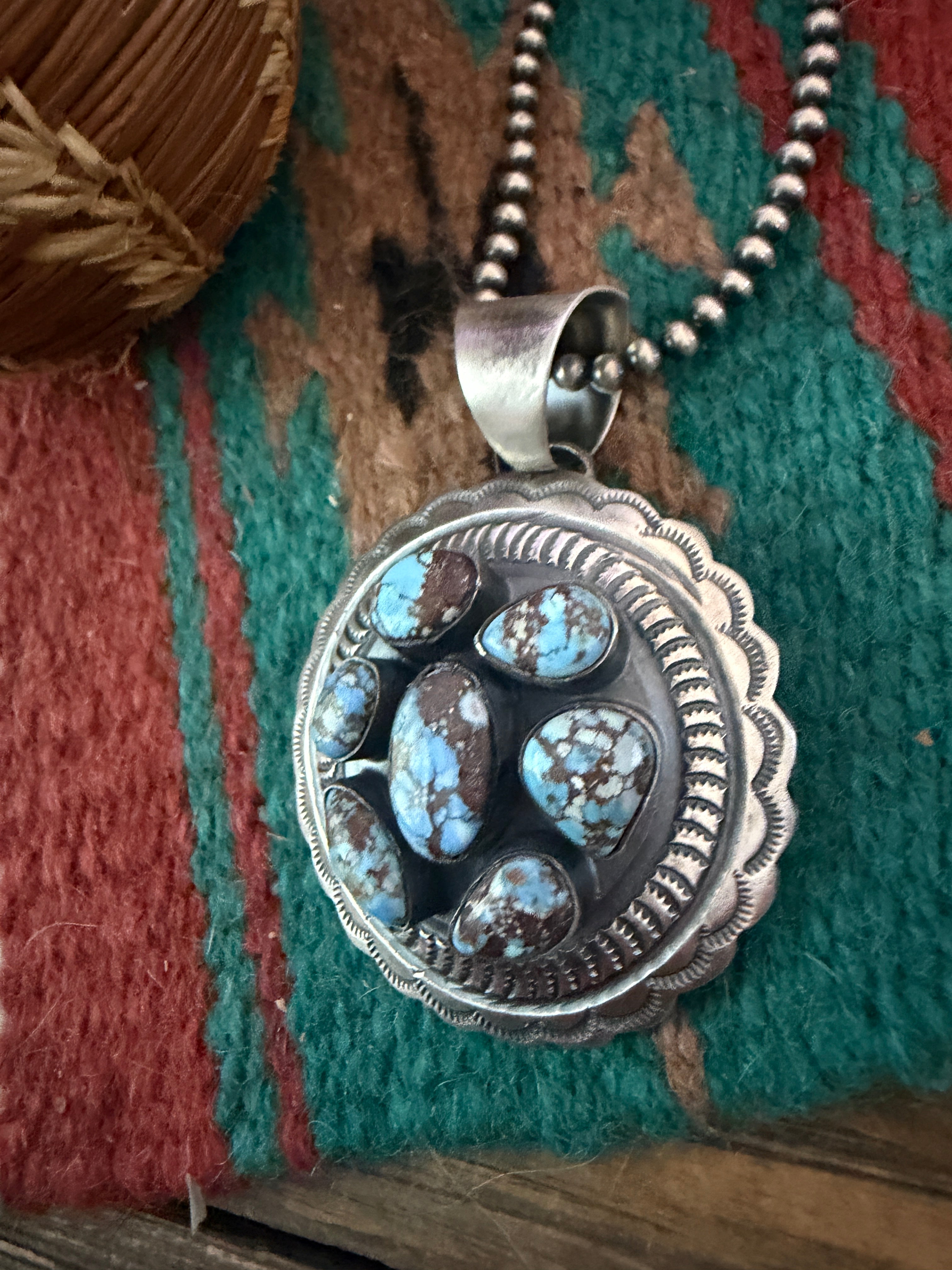 Handcrafted Sterling Silver & Golden Hills Turquoise Concho Pendant by Chimney Butte