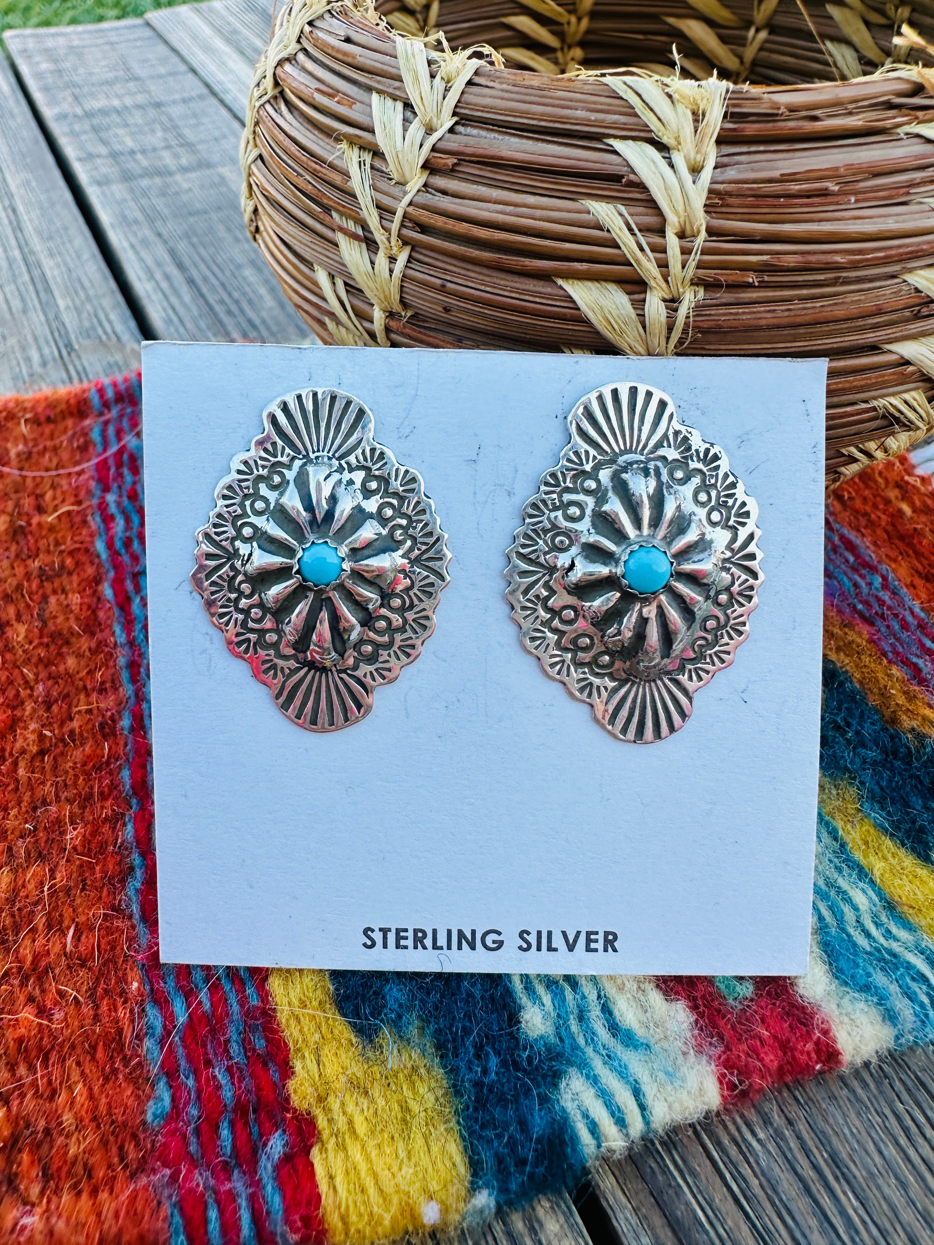 Handcrafted Turquoise & Sterling Silver Concho Post Earrings