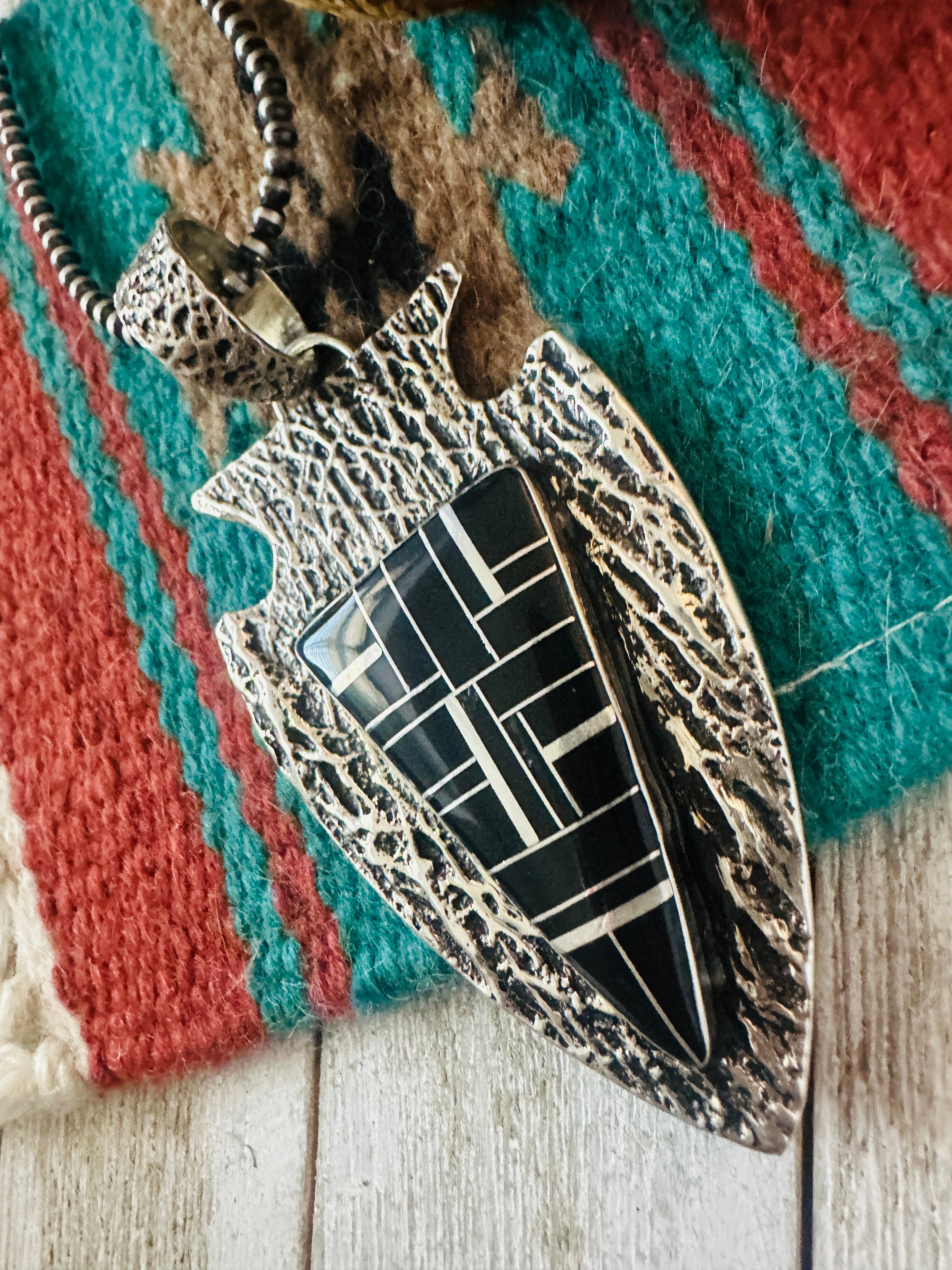Handcrafted Onyx & Sterling Silver Arrowhead Inlay Pendant
