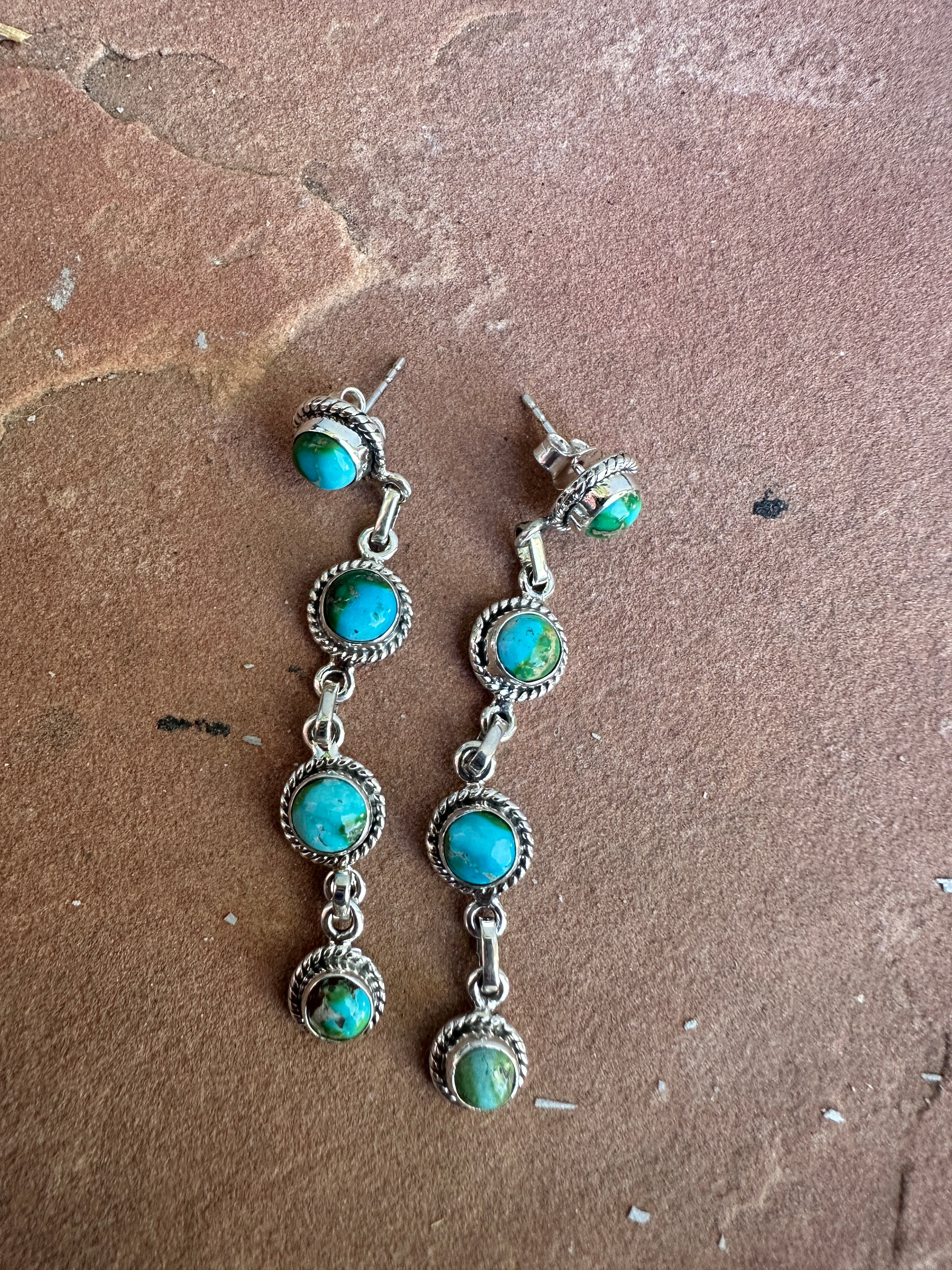 Handmade Sonoran Mountain Turquoise and Sterling Silver Dangles Style 2