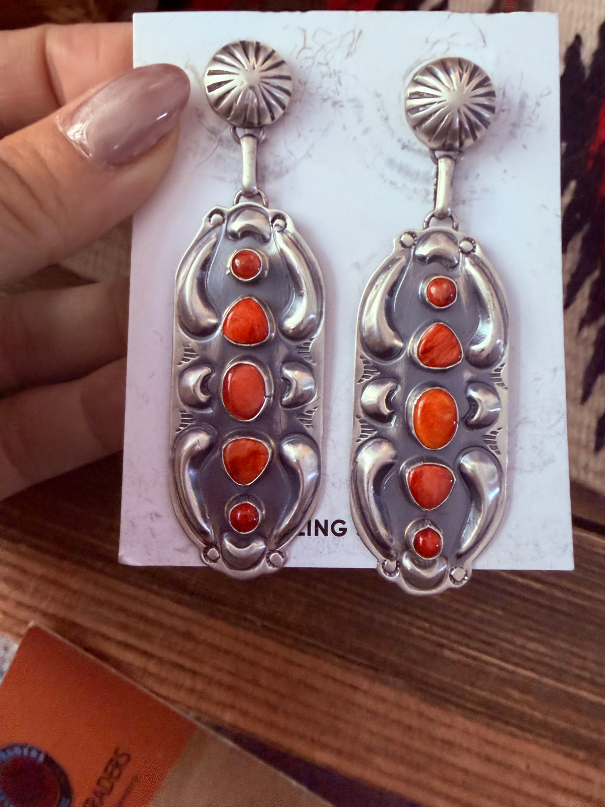 Handcrafted Spiny Oyster & Sterling Silver Dangle Earrings by Jeff James Jr