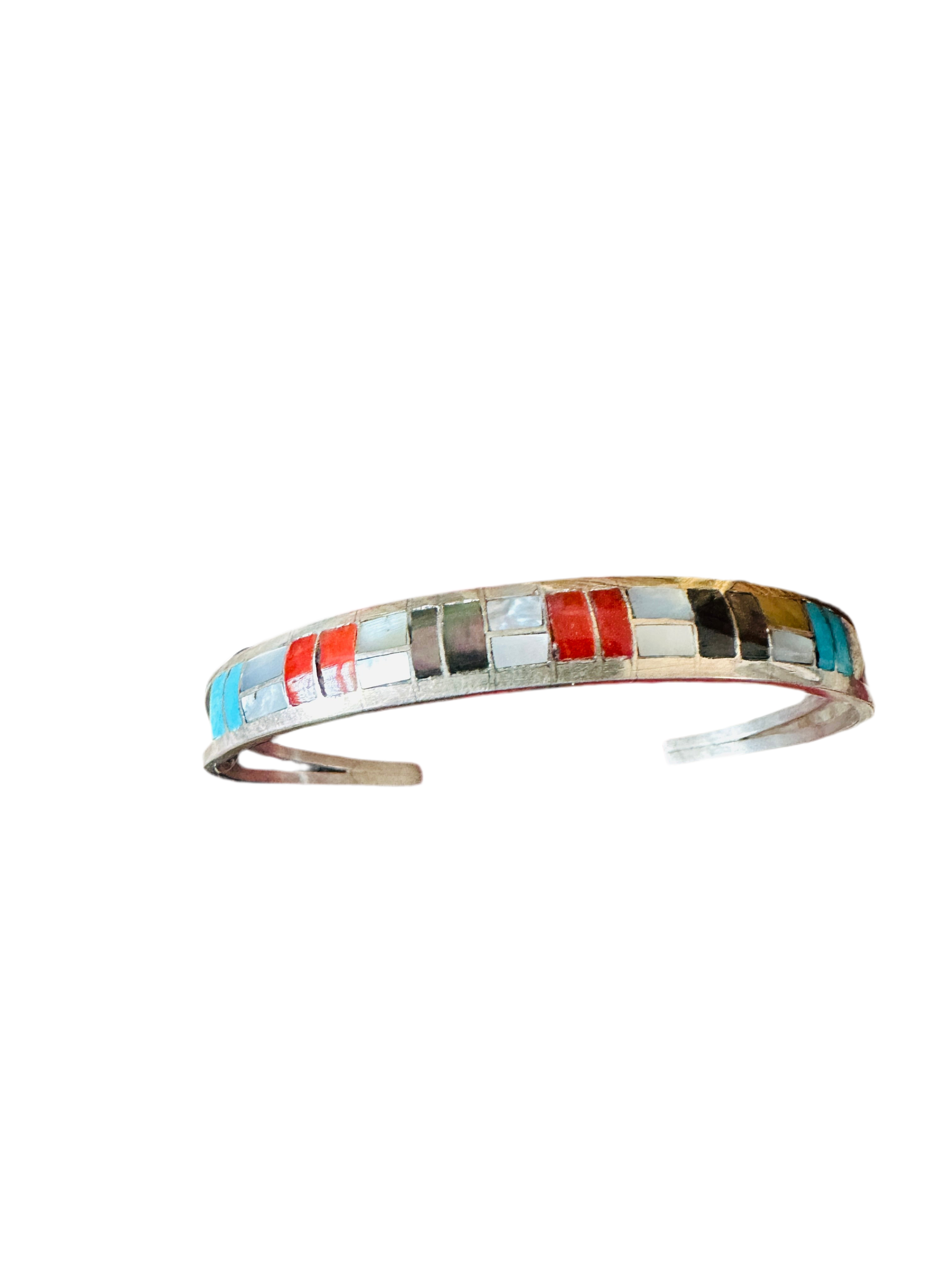 Handcrafted Multi Stone & Sterling Silver Inlay Cuff Bracelet