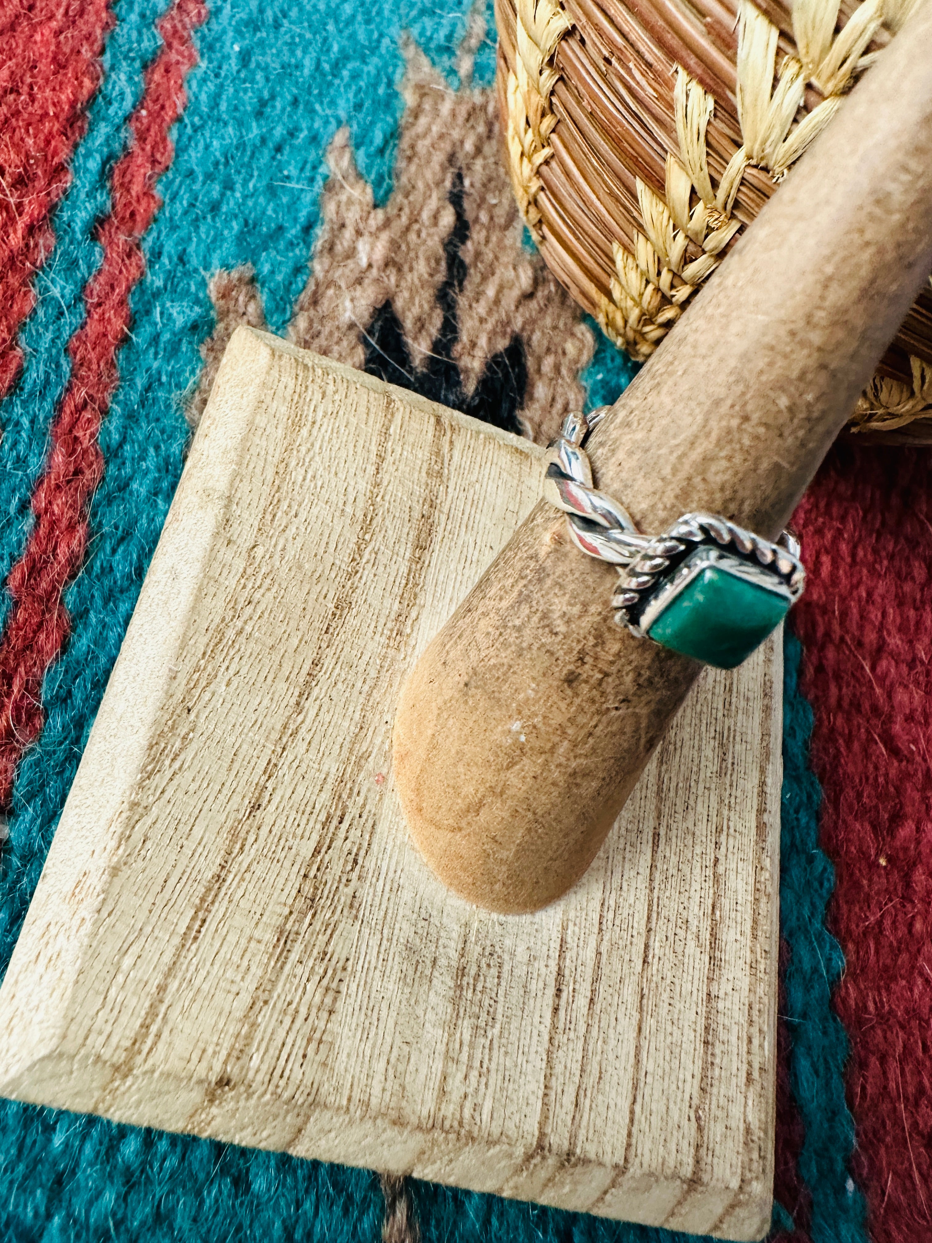 Navajo Twisted Sterling Silver & Turquoise Ring Size 4.5