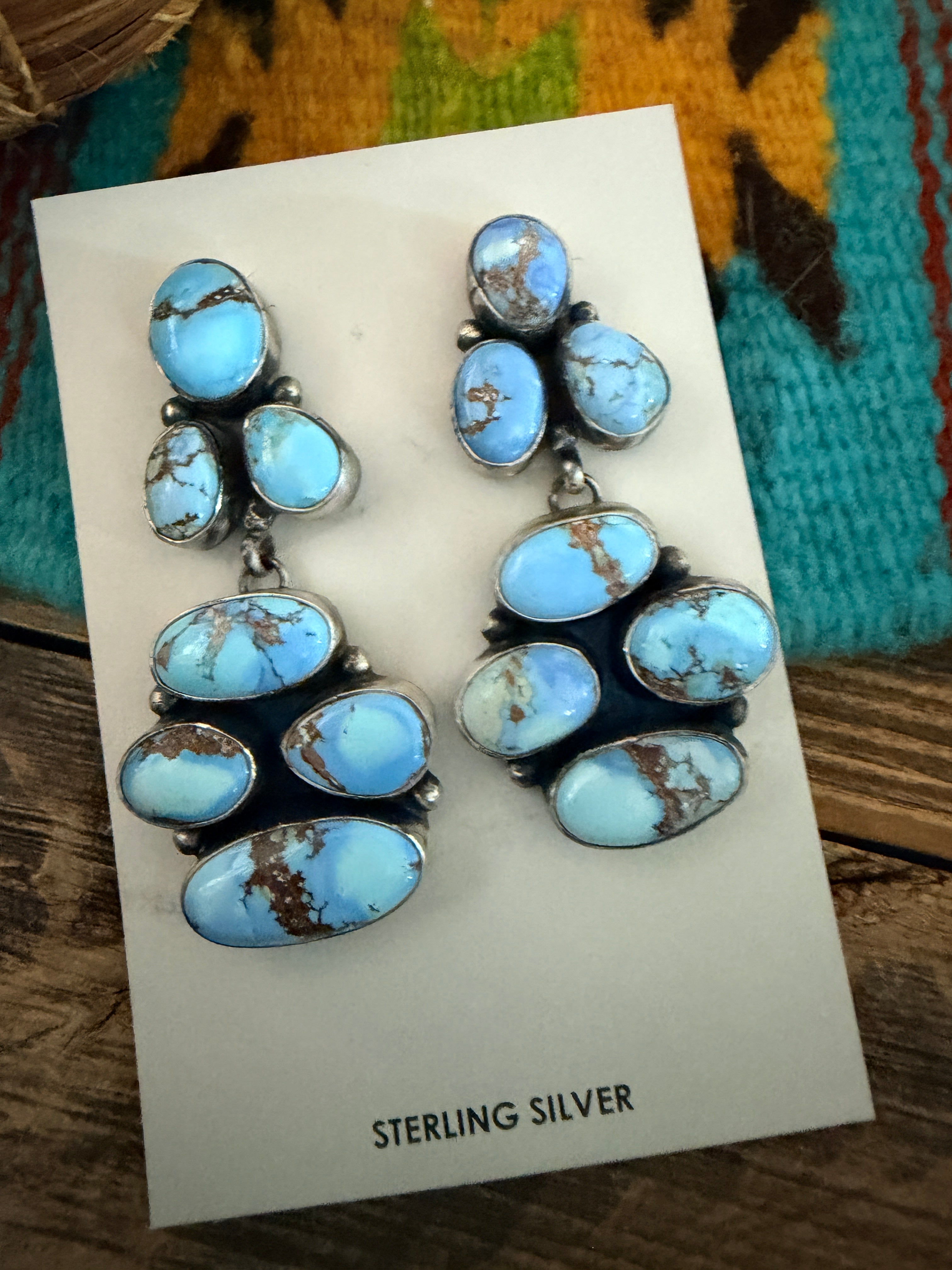 Handcrafted Golden Hills Turquoise & Sterling Silver Cluster Dangle Earrings by Jameson Garcia