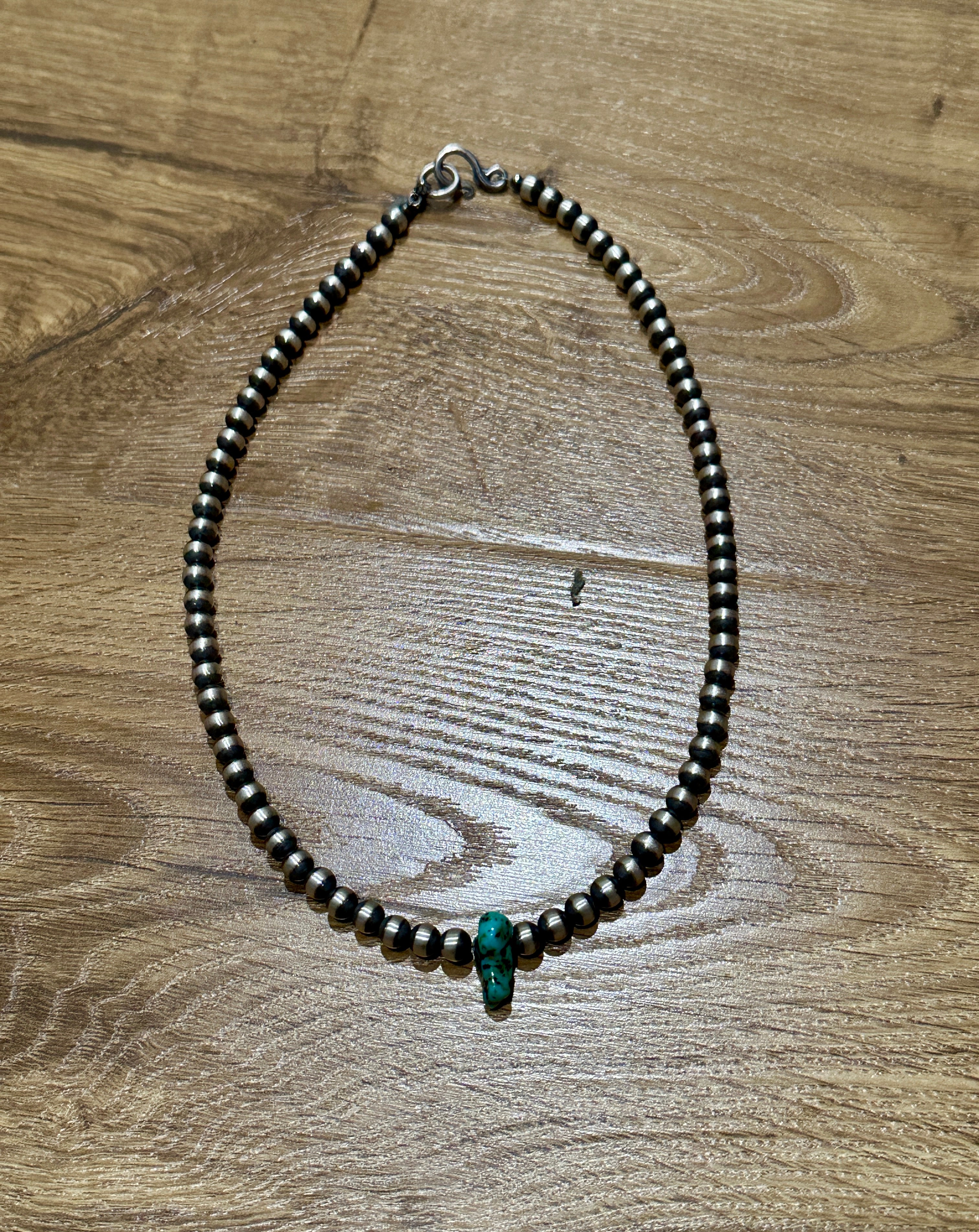 Handcrafted Kingman Turquoise & Sterling Silver 6mm Beaded Necklace Leslies Fav 🩷