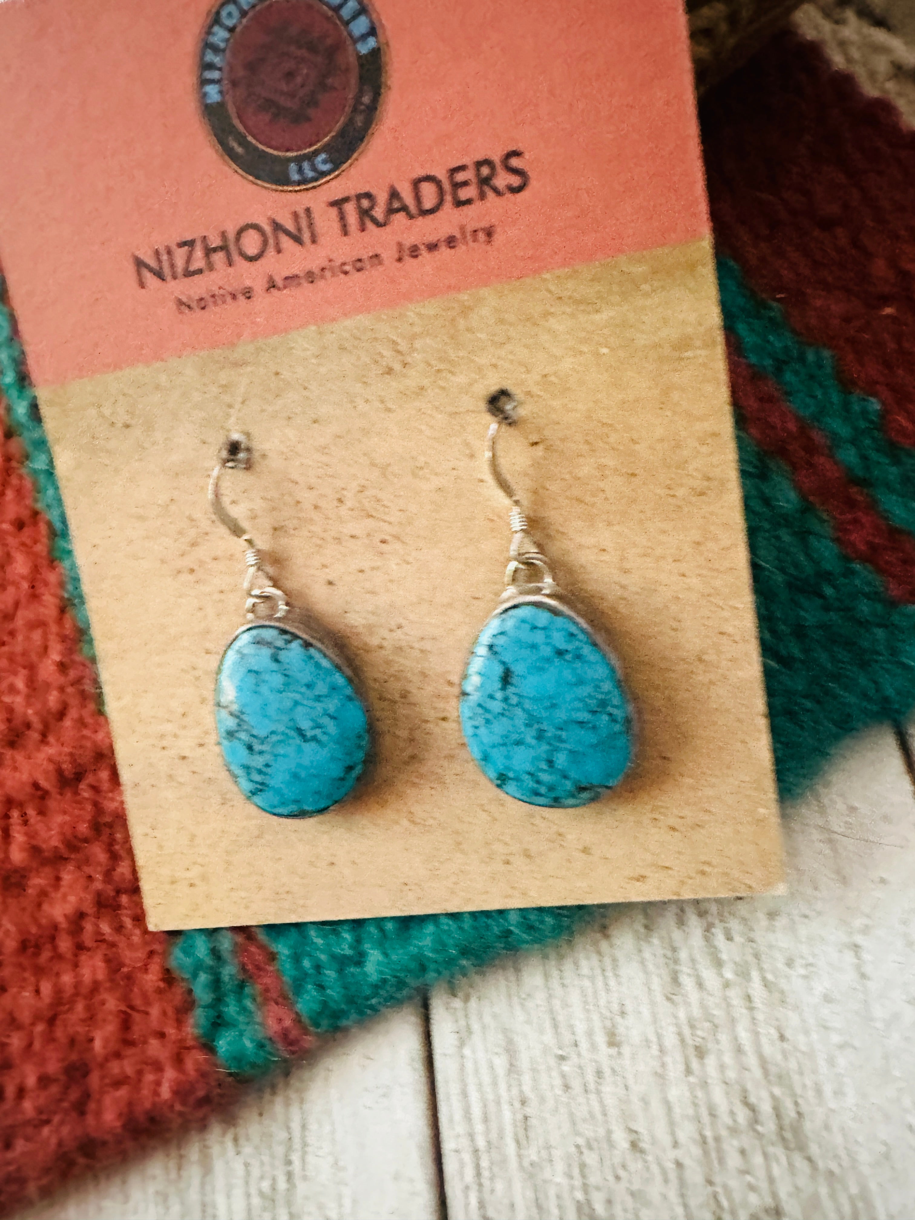 Navajo Turquoise And Sterling Silver Dangle Earrings