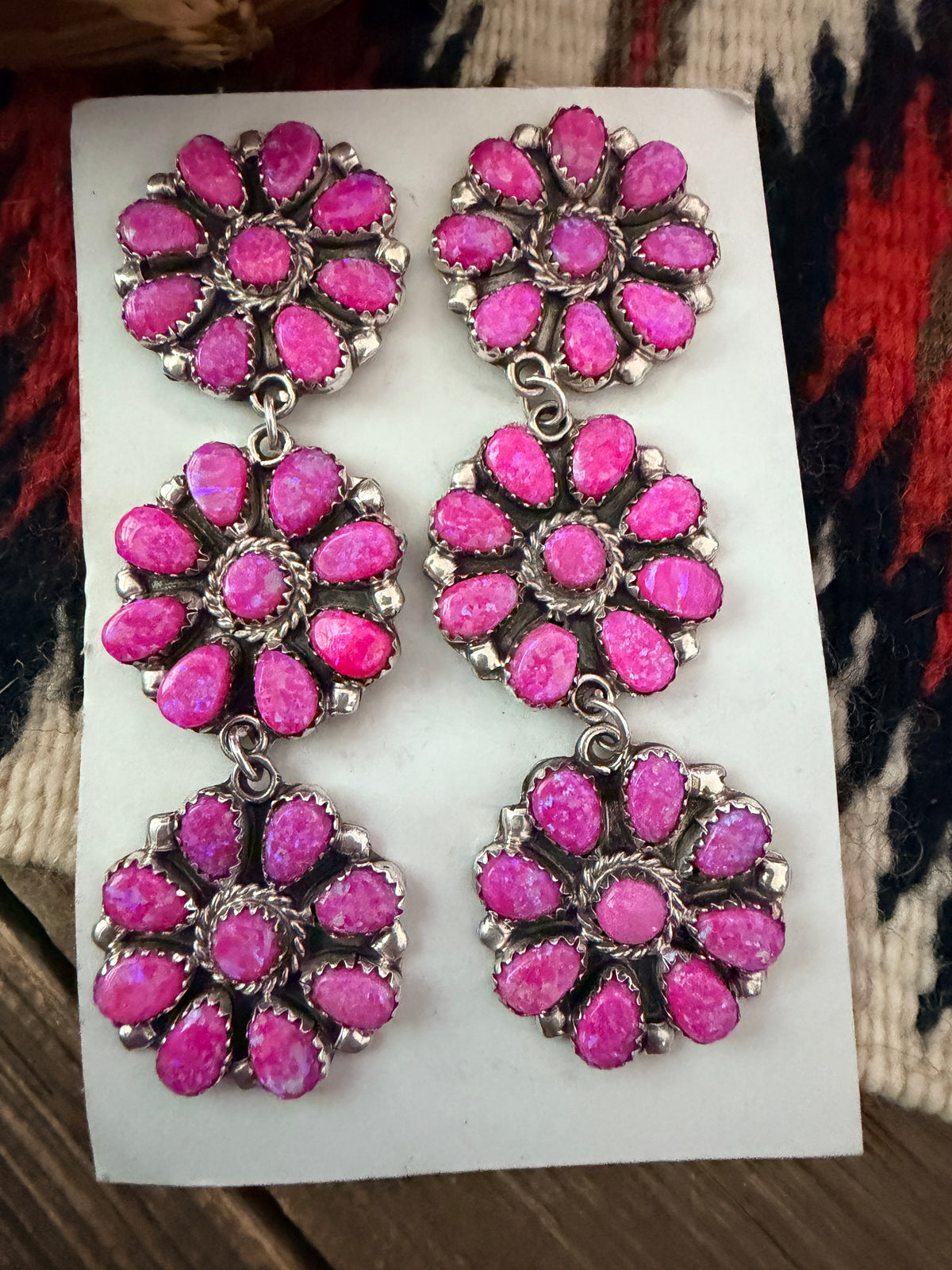 Handcrafted Pink Opal & Sterling Silver Cluster Dangle Earrings by Danny L. Wauneka