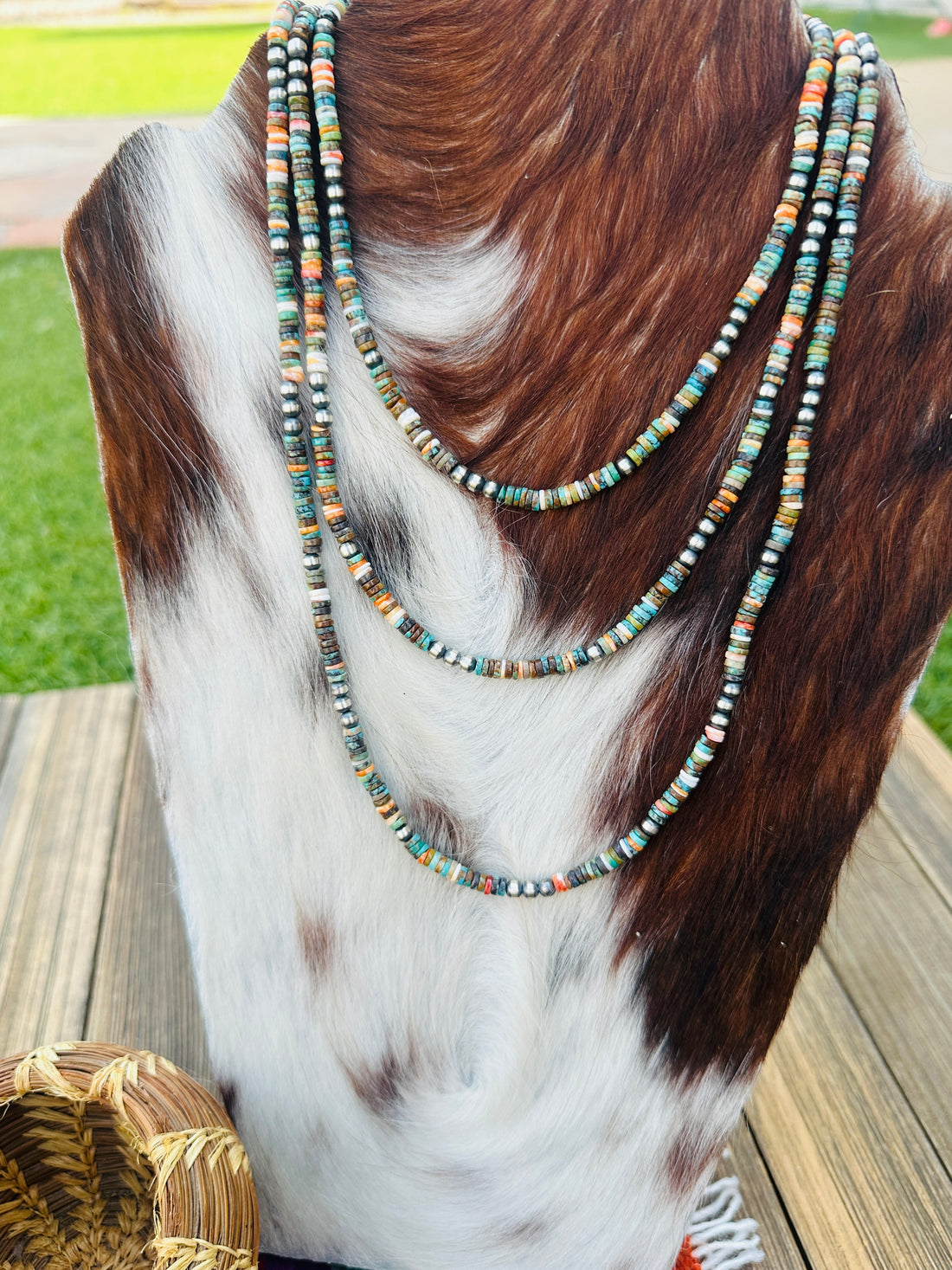 Handcrafted Turquoise, Spiny Oyster & Sterling Silver Beaded Necklace