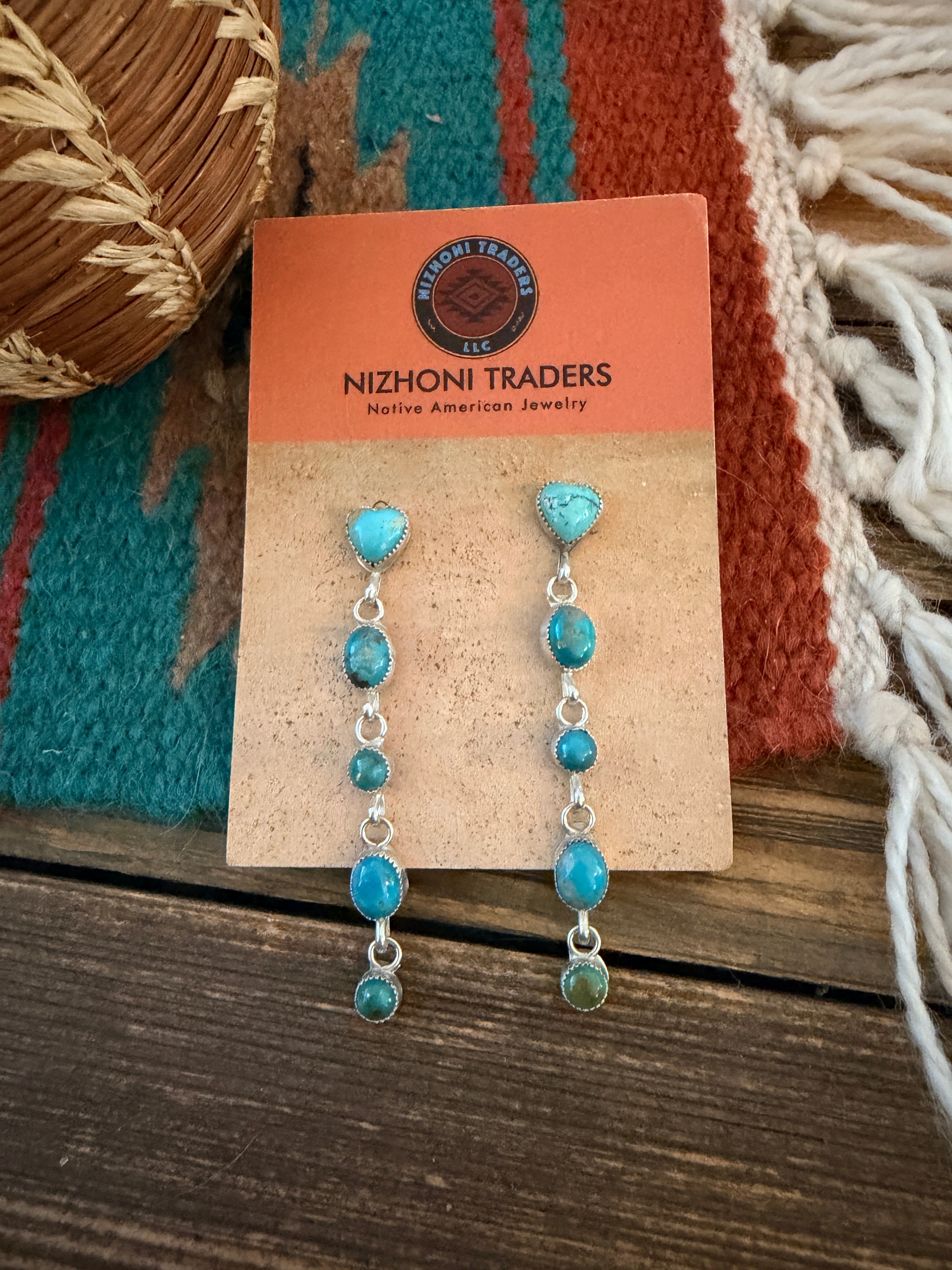 Handcrafted Turquoise & Sterling Silver Heart Dangle Earrings