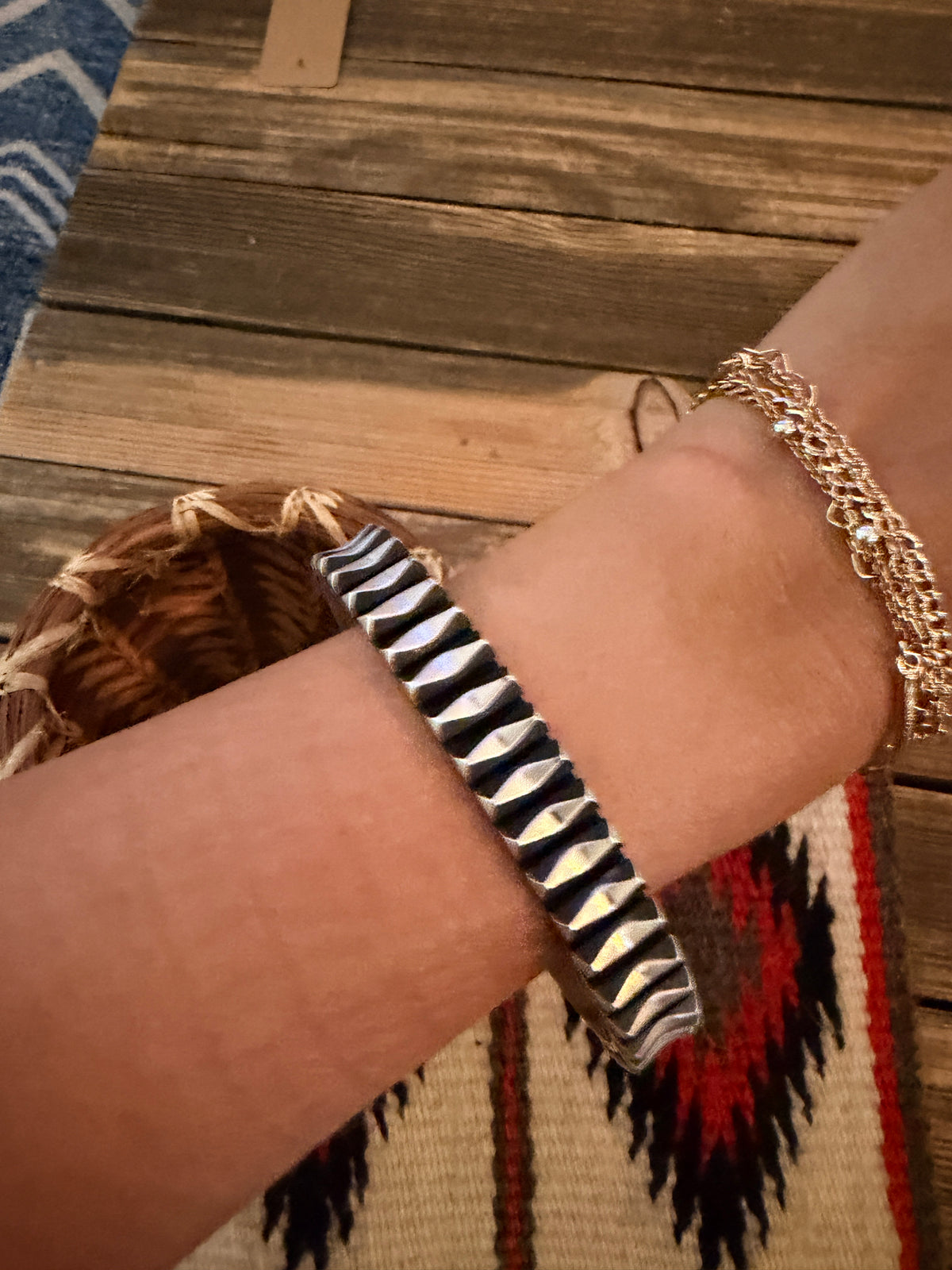 Hand Stamped Sterling Silver Cuff Bracelet by Leander Tahe