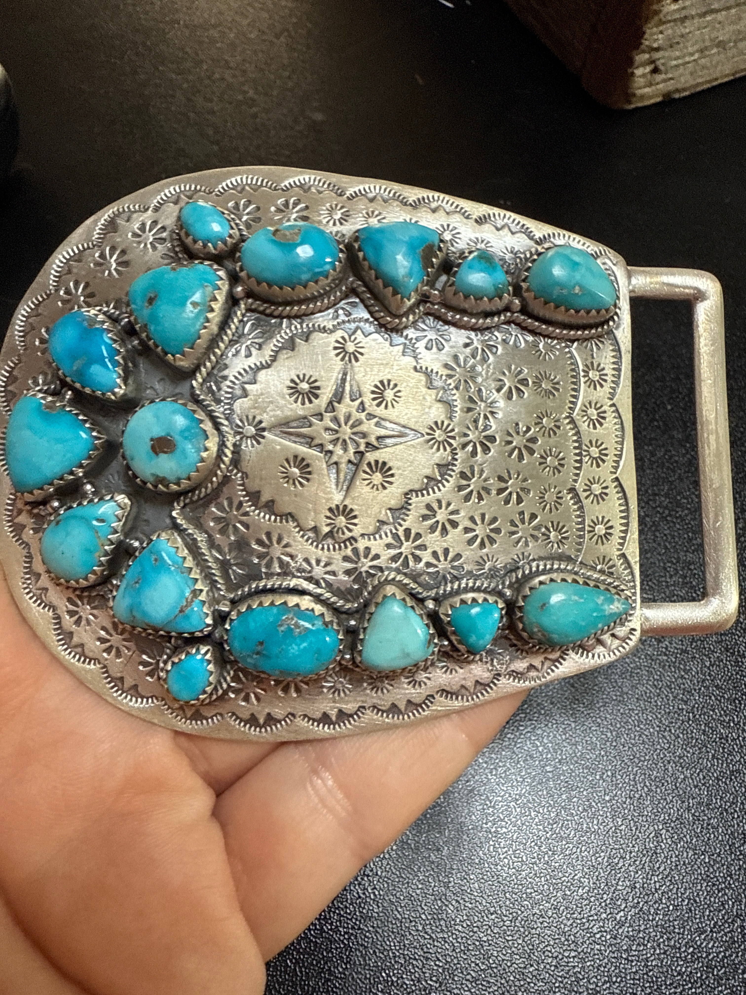 Handmade Sterling Silver Multi Stone Buckle with Signed Nizhoni