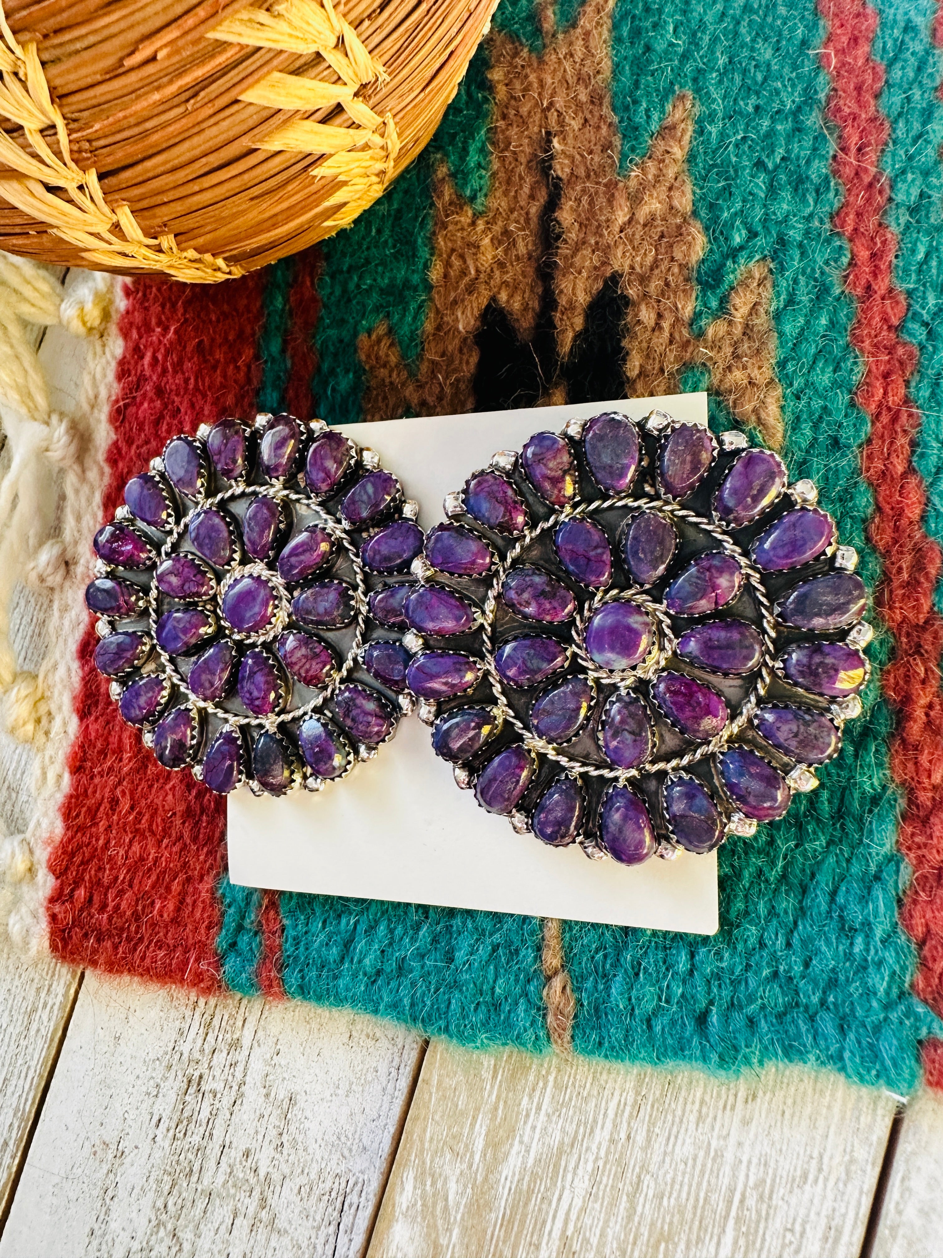 Navajo Purple Mojave And Sterling Silver Cluster Post Earrings