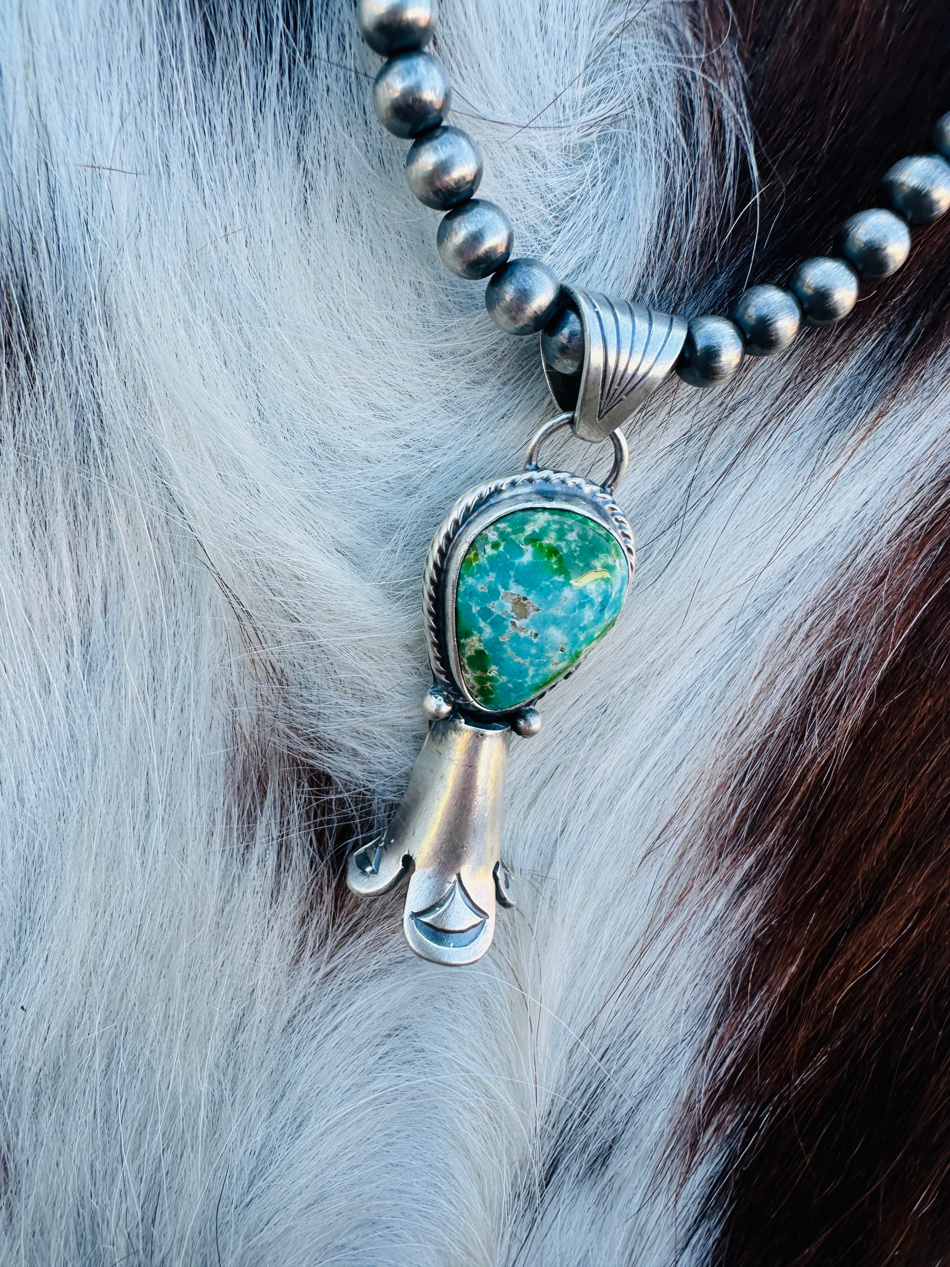 Handcrafted Turquoise & Sterling Silver Beaded Blossom Necklace