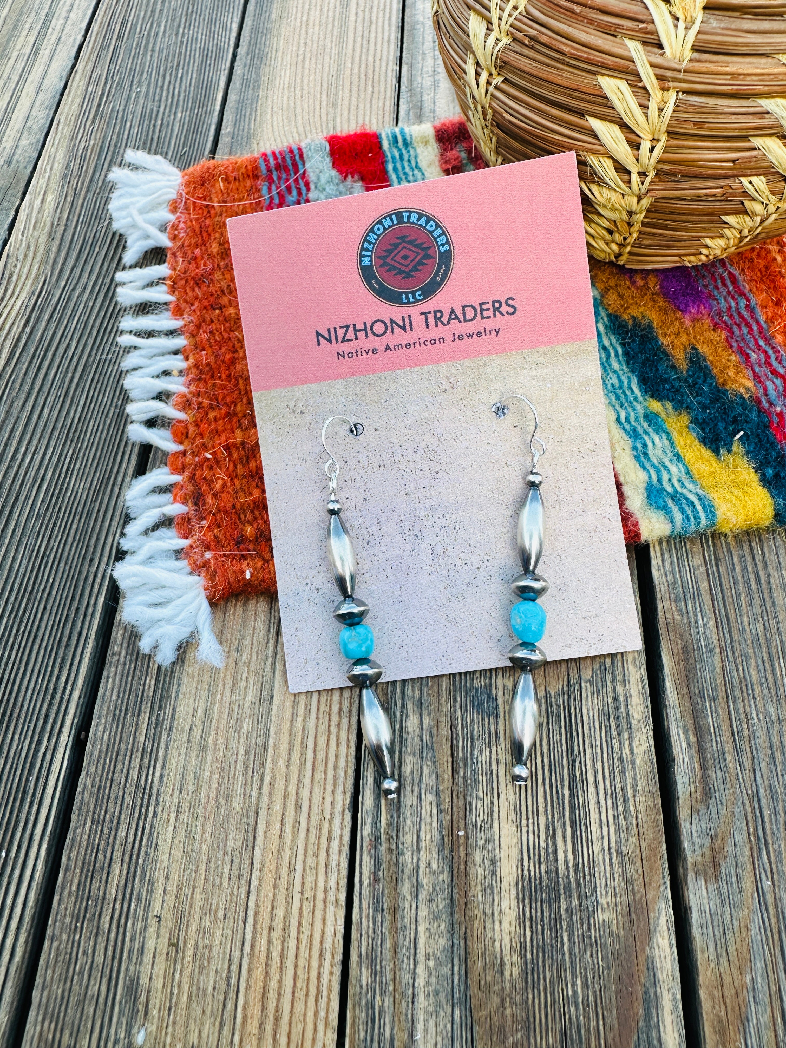 Handcrafted Turquoise & Sterling Silver Beaded Dangle Earrings