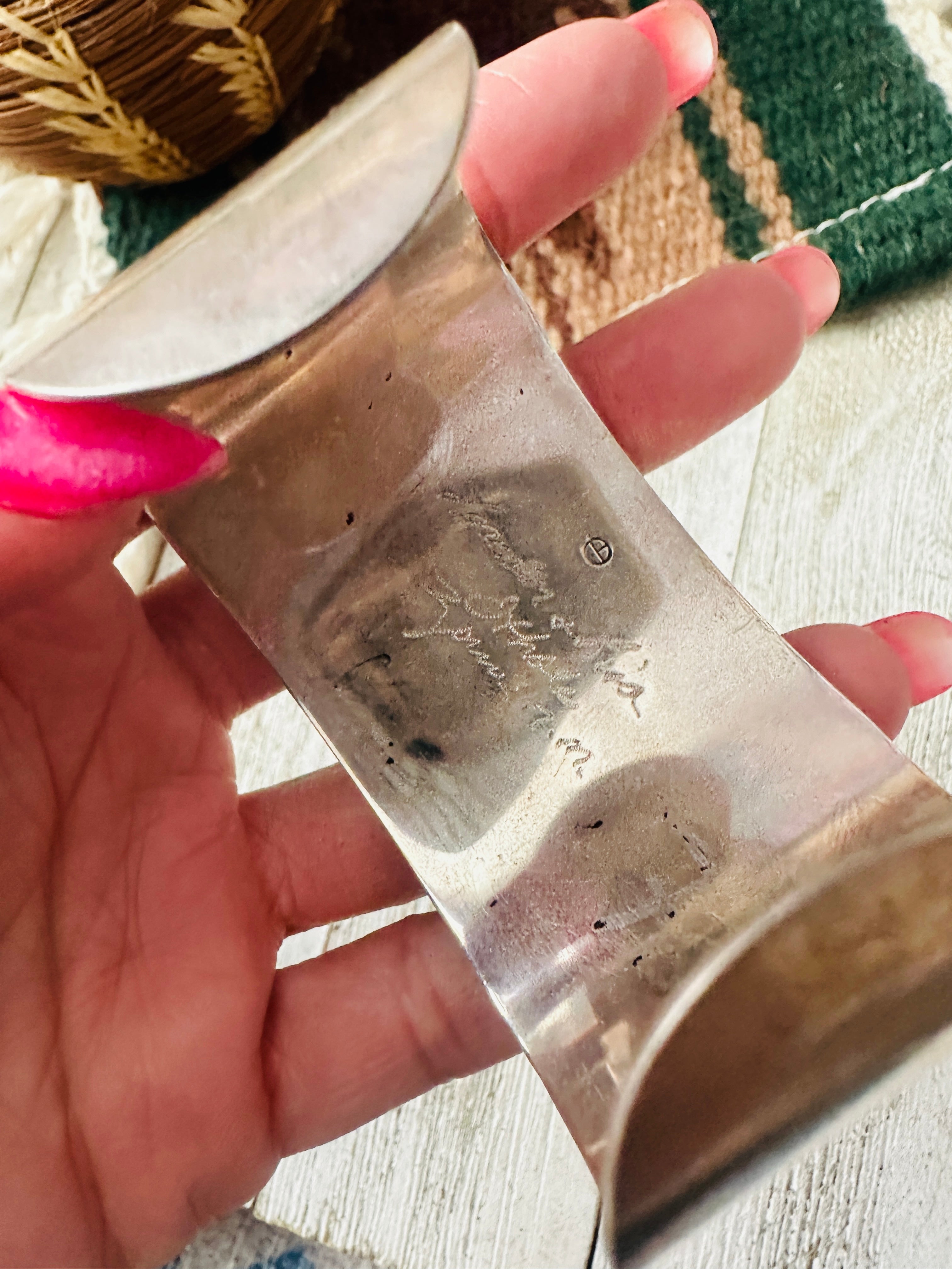 Handcrafted Old Pawn Multi Stone & Sterling Silver Inlay Cuff Bracelet