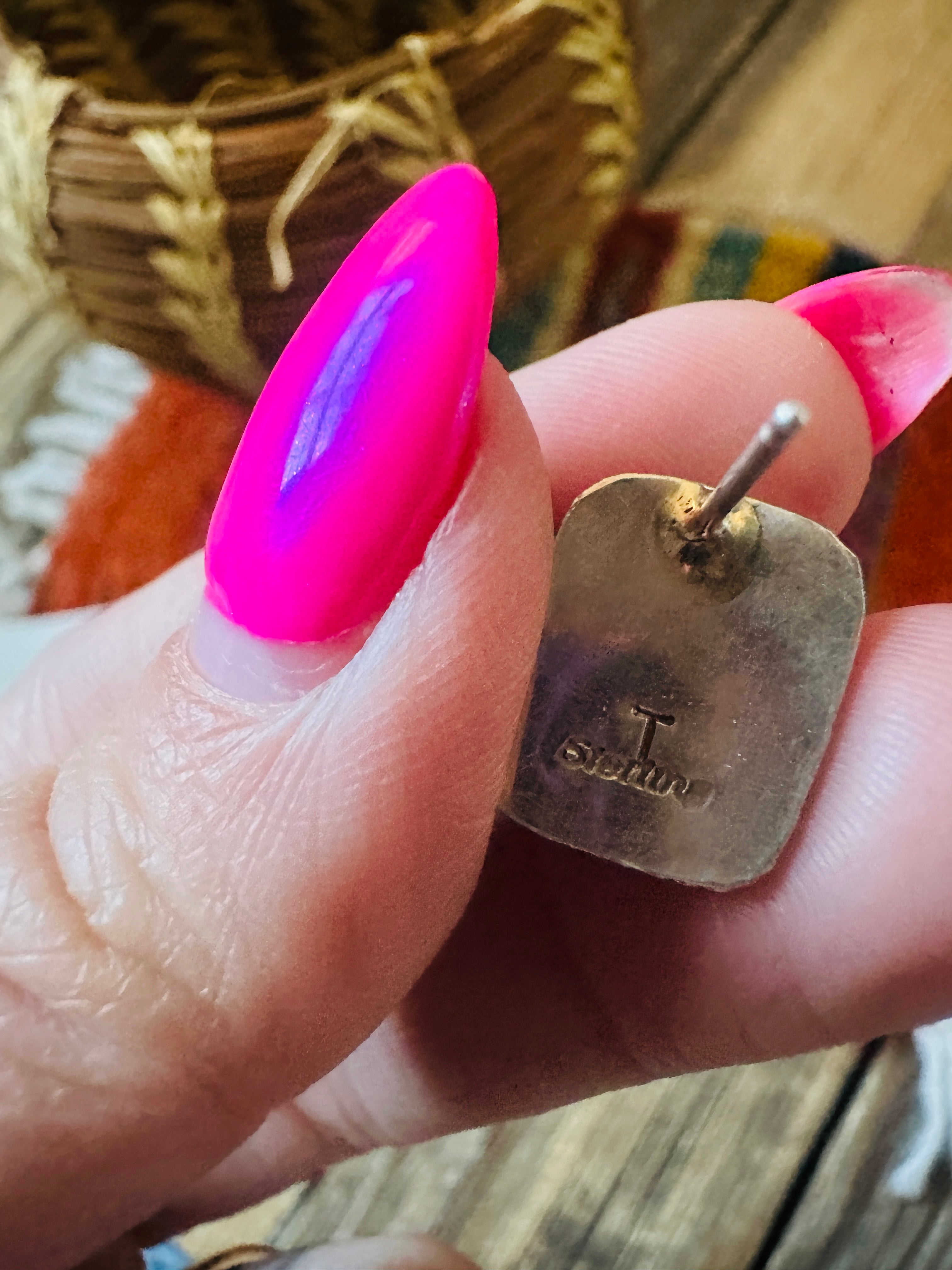 Handcrafted Turquoise & Sterling Silver Rectangle Stud Earrings