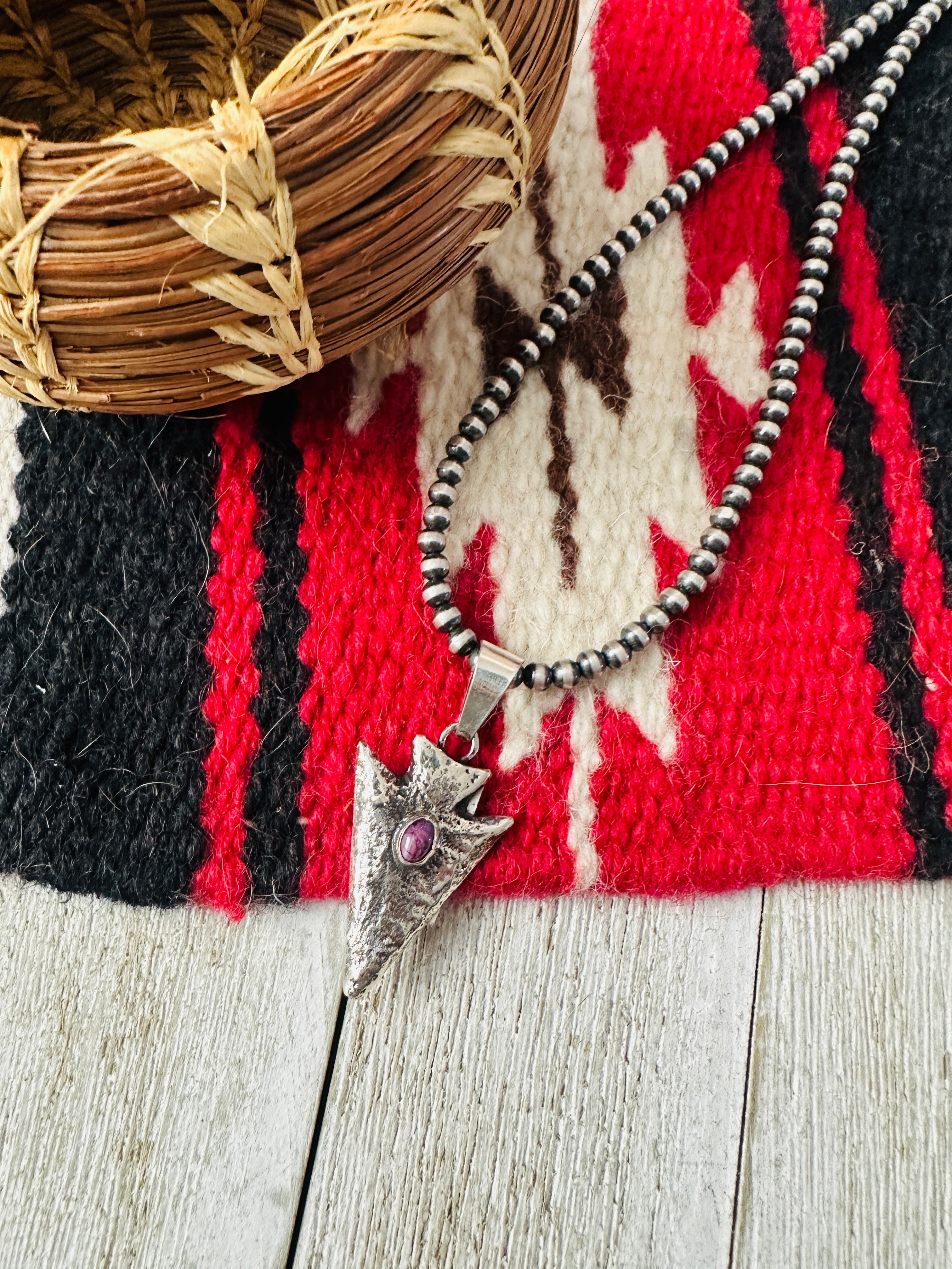 Handcrafted Sterling Silver and Purple Spiny Arrowhead Pendant by Charles Johnson