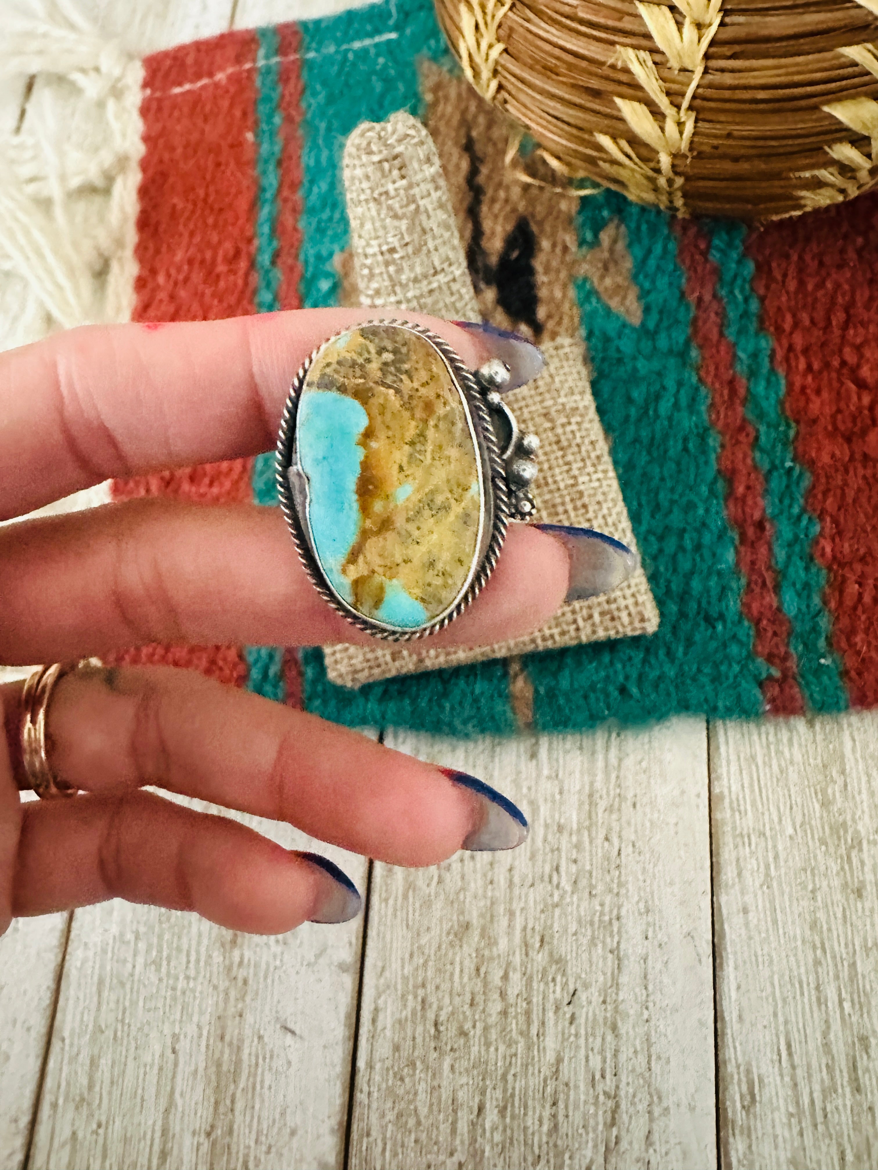 Handcrafted Turquoise & Sterling Silver Adjustable Ring by Jacqueline Silver