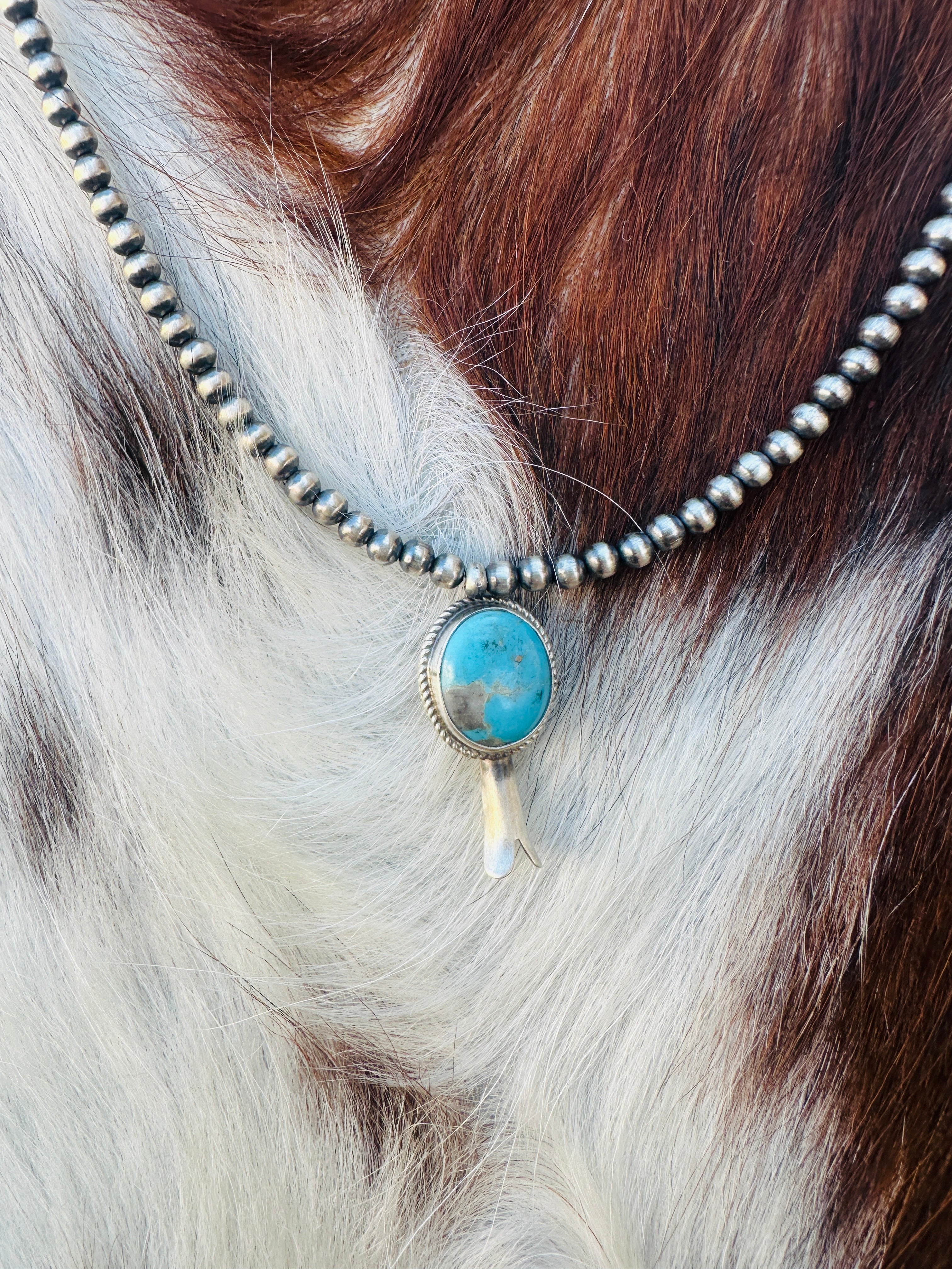 Handcrafted Turquoise & Sterling Silver Beaded Blossom Necklace