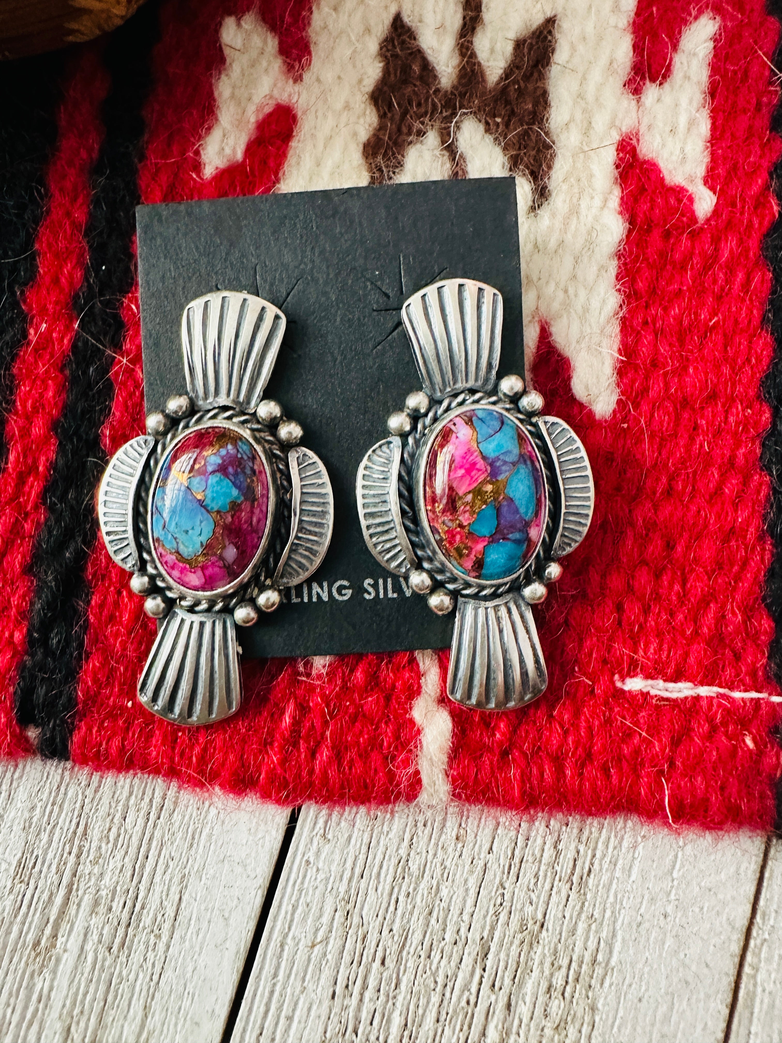 Navajo Pink Dream Mojave & Sterling Silver Post Earrings