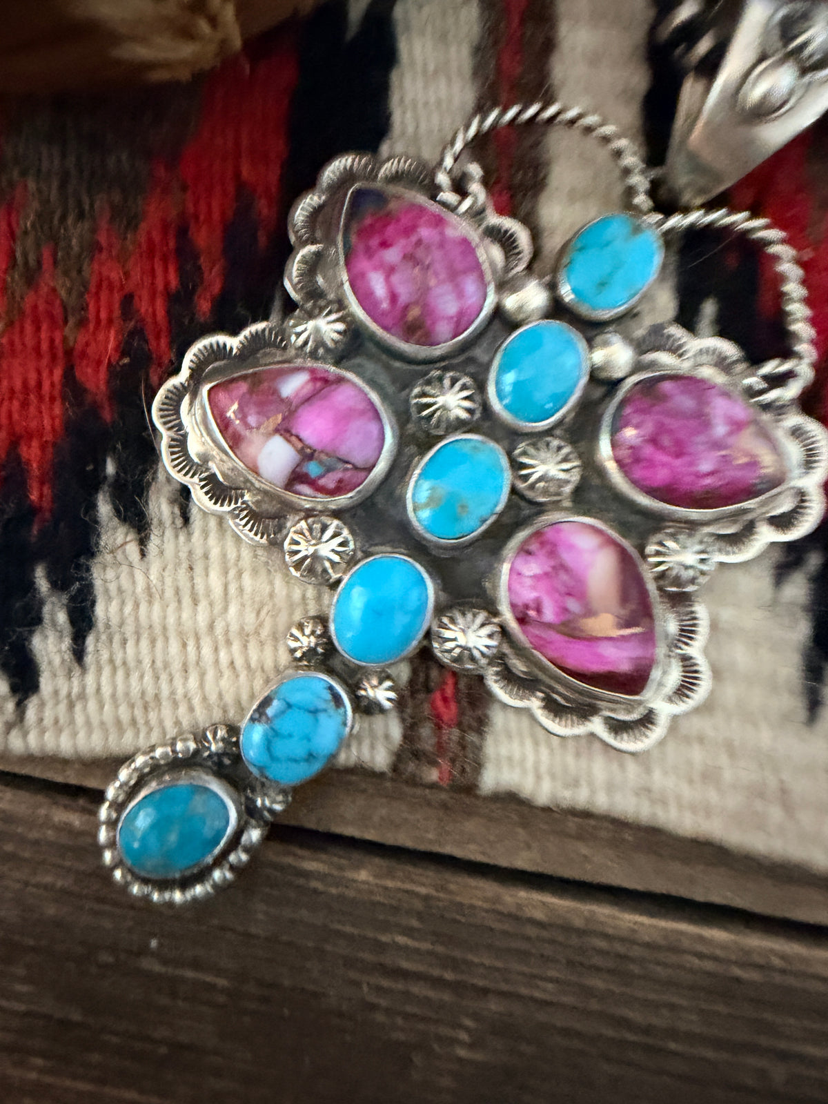Handcrafted Sterling Silver, Pink Dream Mojave & Turquoise Dragonfly Pendant by Alice McShirley