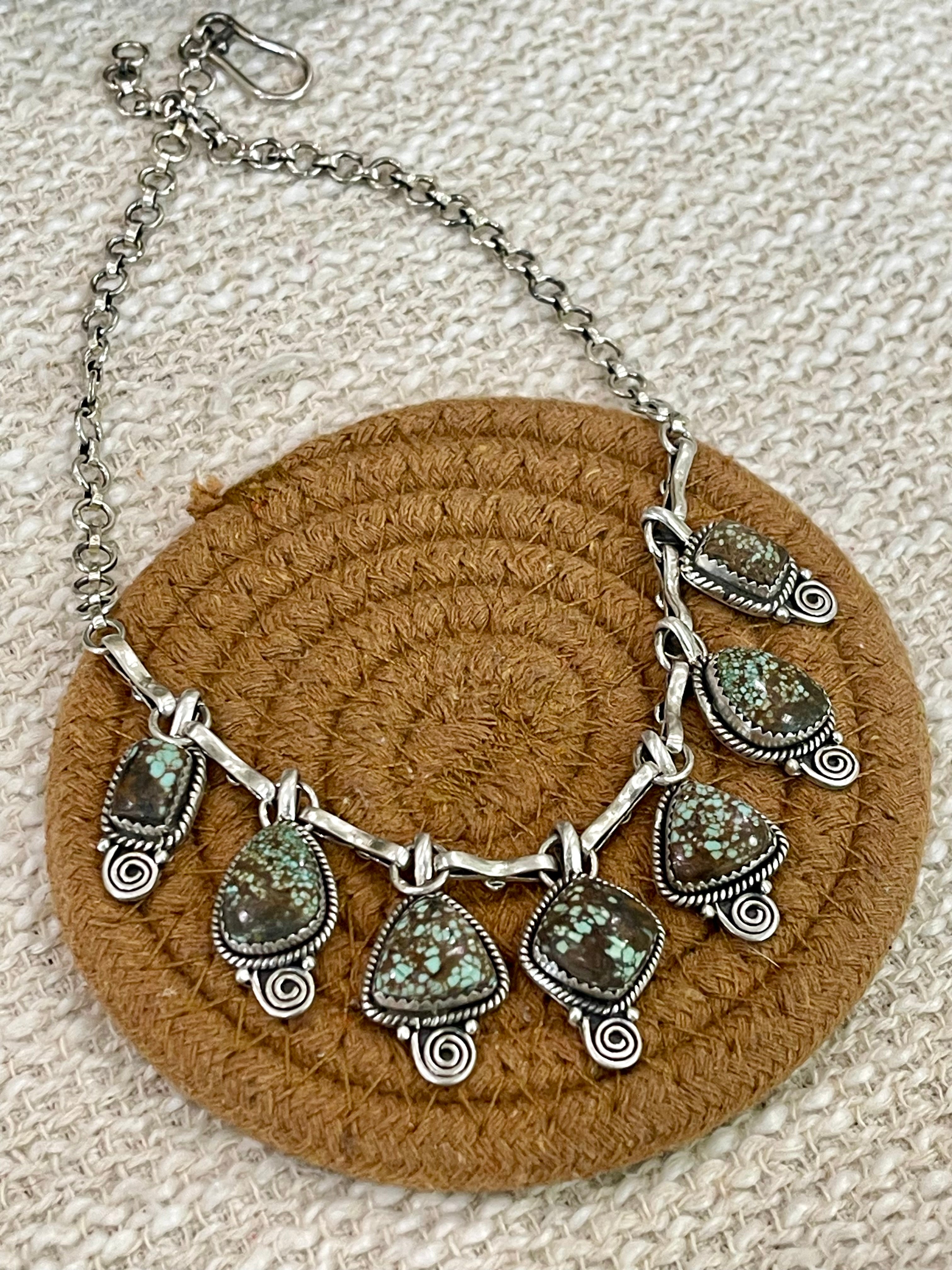 Handmade Sterling Silver Number 8 Turquoise Necklace with Signed Nizhoni