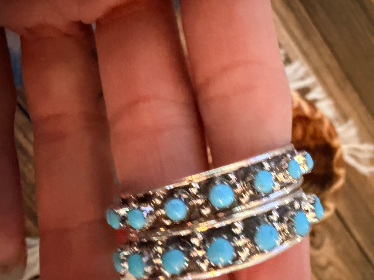 Handcrafted Sterling Silver & Turquoise Petit Point Hoop Earrings