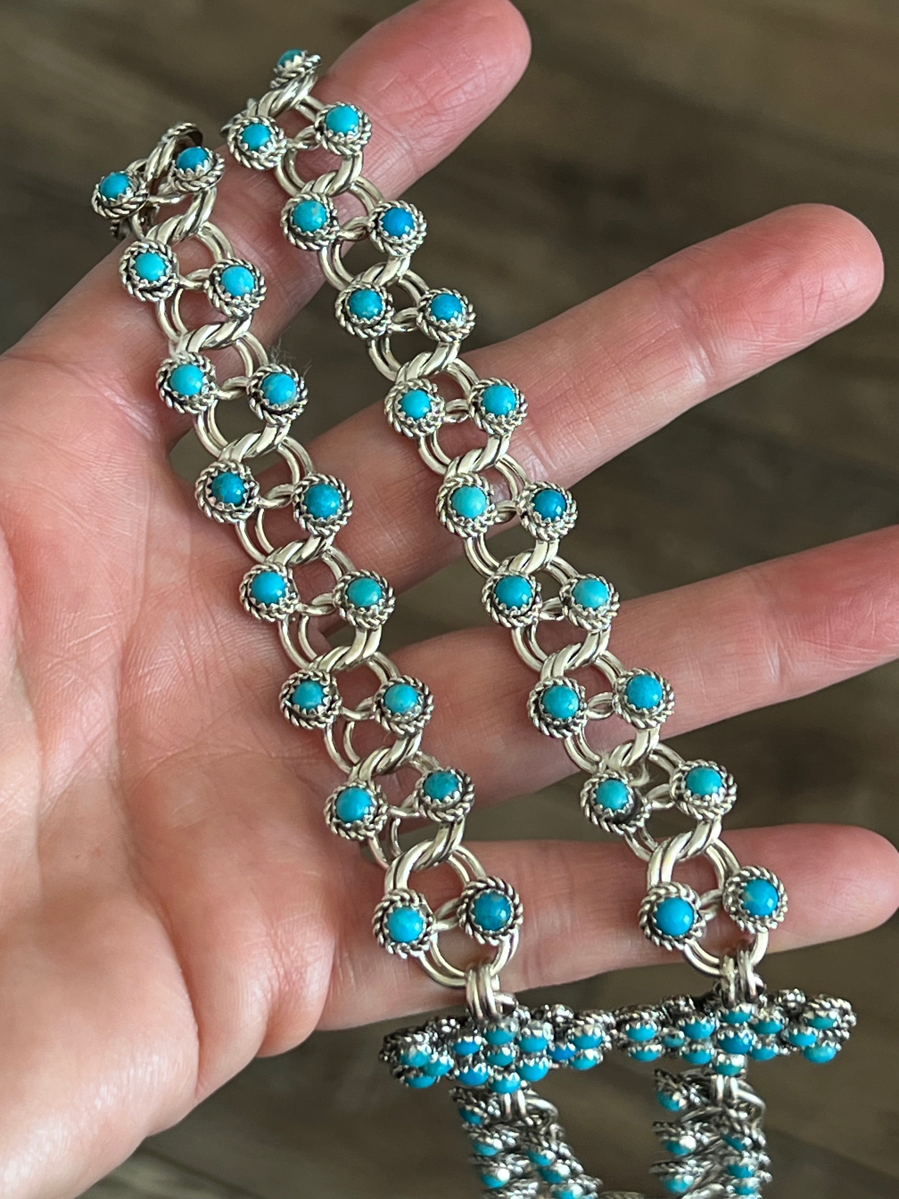 Handcrafted Sterling and Snake Eye Turquoise Link and Cluster Necklace by Dillon Cheama