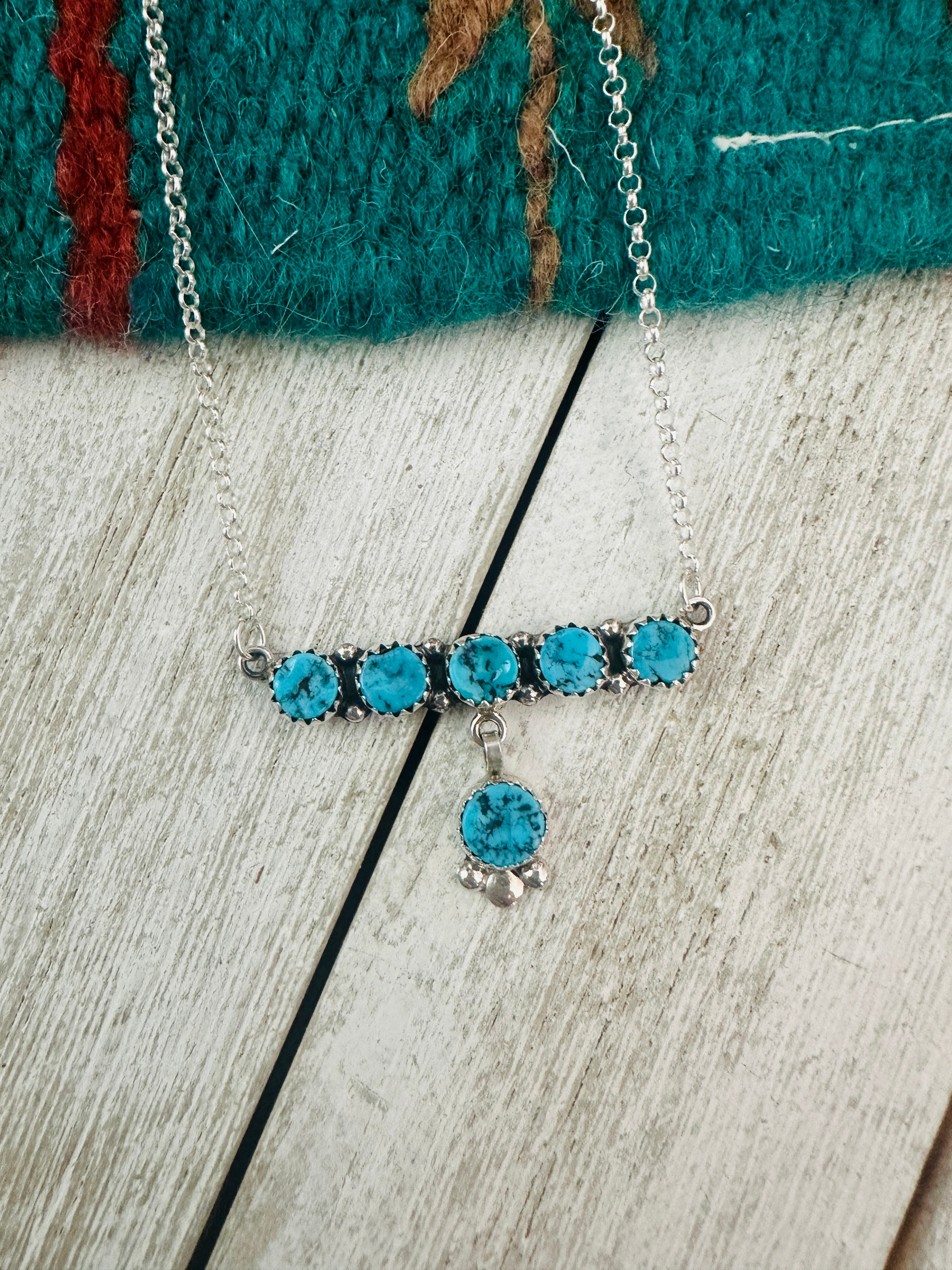 Navajo Sterling Silver & Kingman Turquoise Bar Necklace