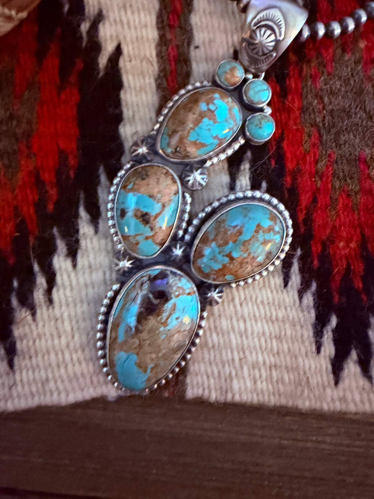 Handcrafted Sterling Silver & Number 8 Turquoise Cactus Pendant by Larry Kaye