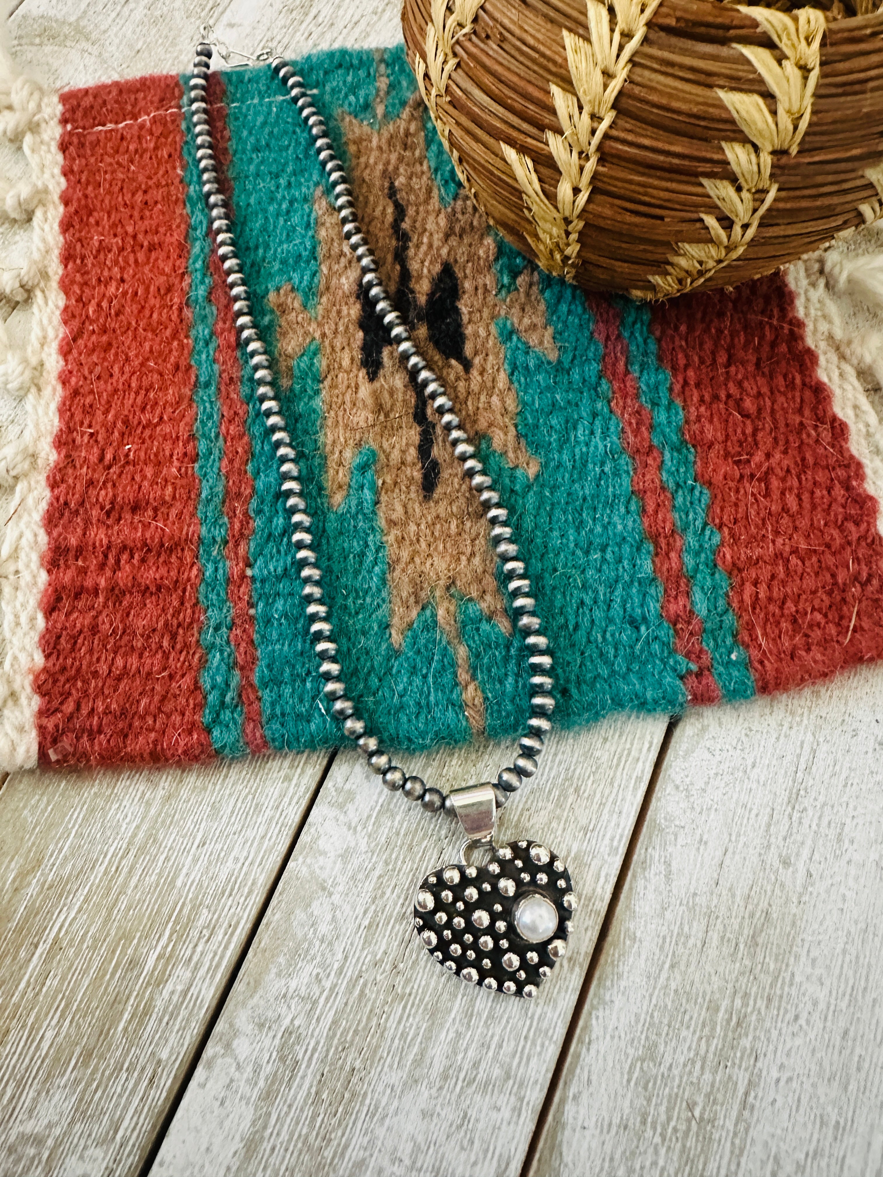 Handcrafted Freshwater Pearl & Sterling Silver Pearl Beaded Heart Necklace