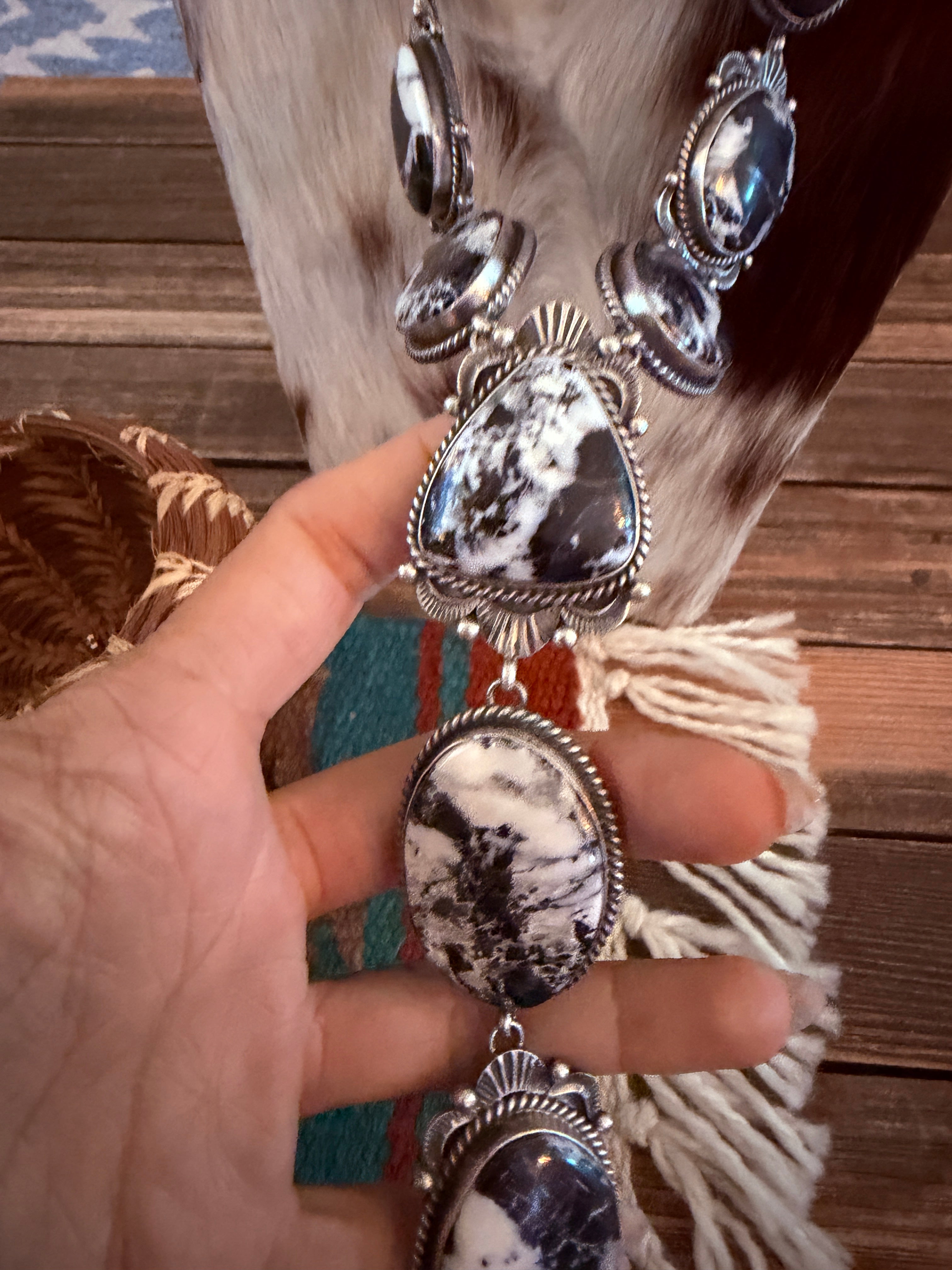 Handcrafted White Buffalo & Sterling Silver Necklace and Earring Set