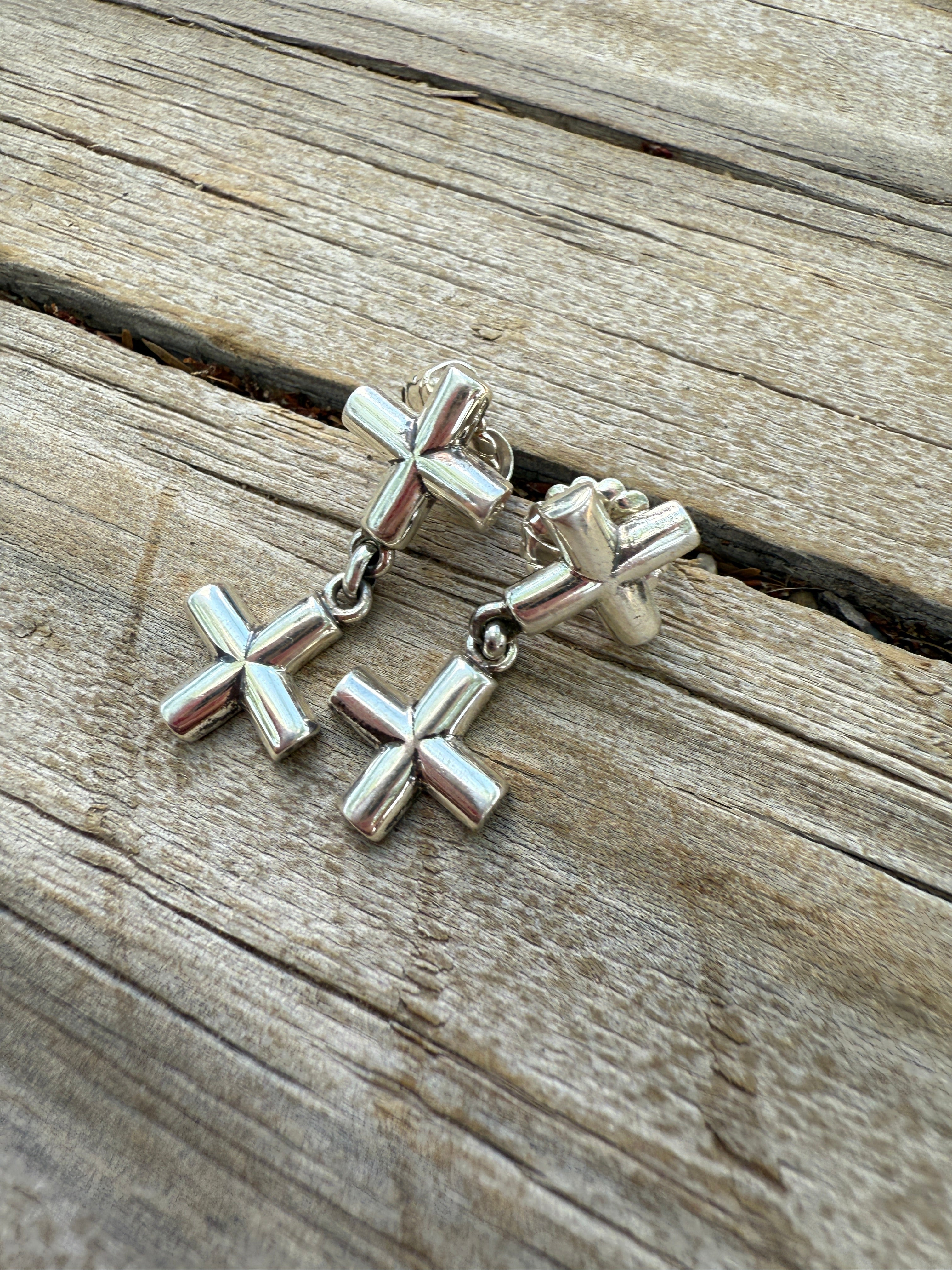 Handmade Sterling Silver Cross Dangle Earrings