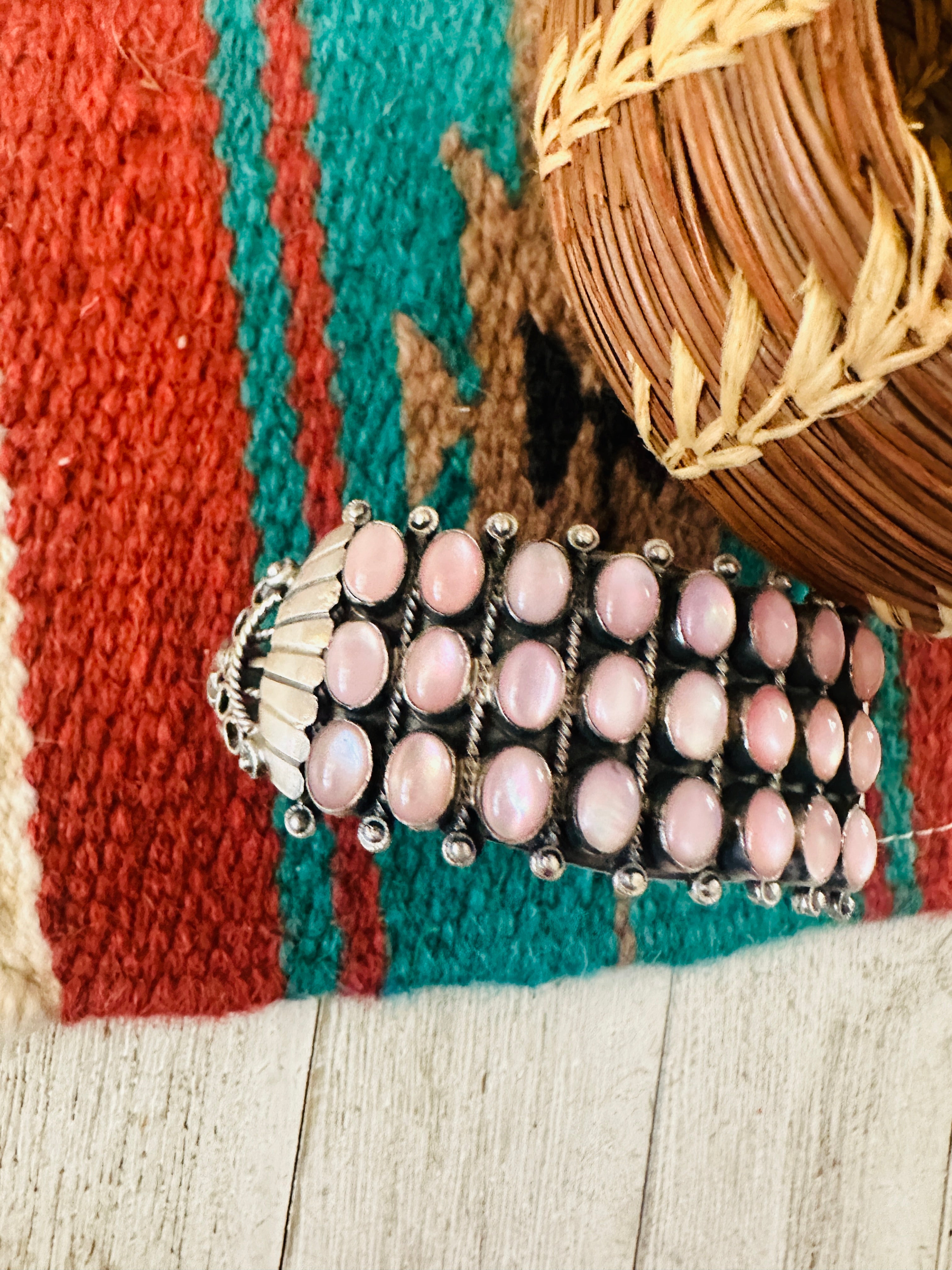 Navajo Sterling Silver & Mother of Pearl Cuff Bracelet