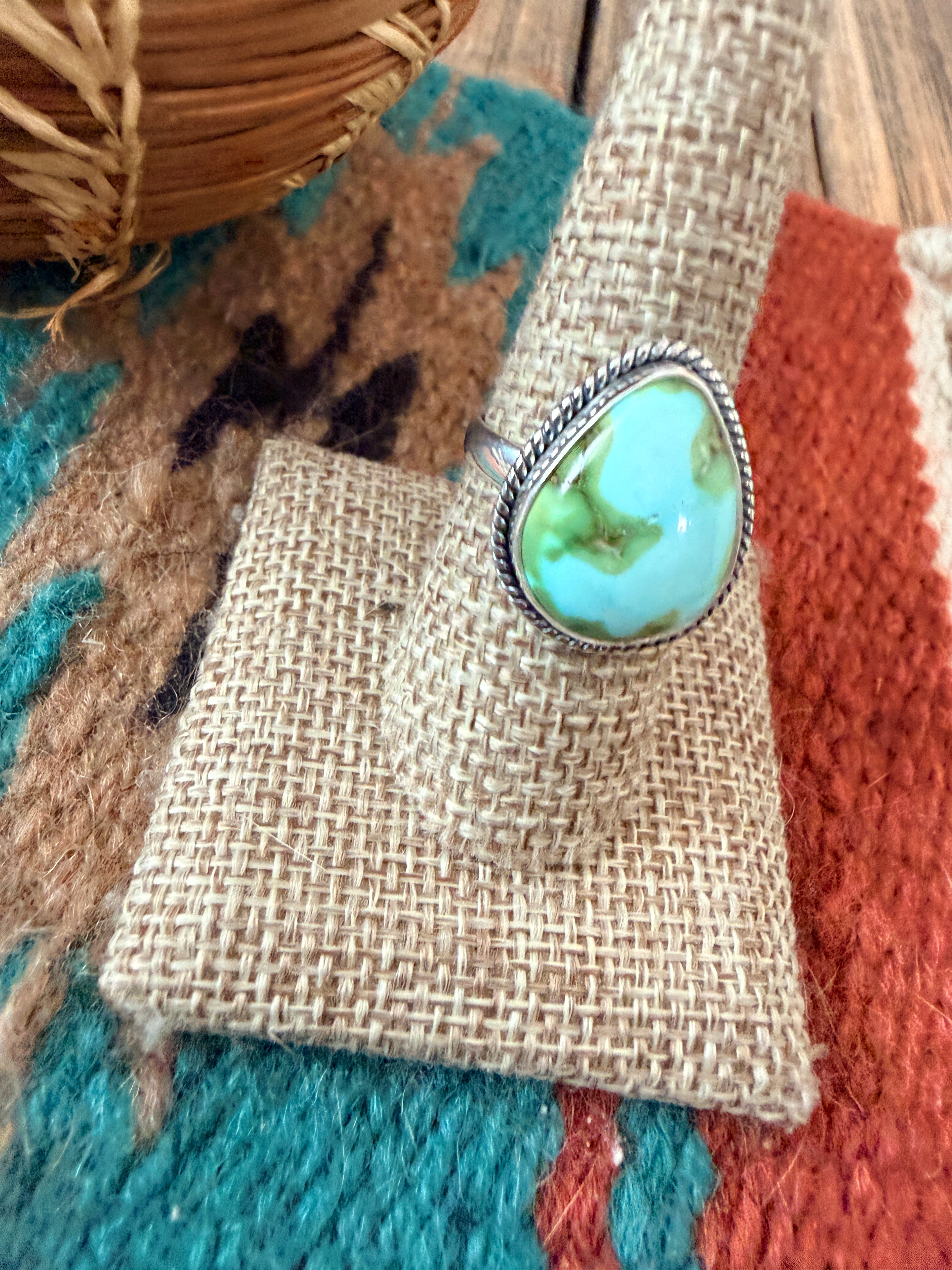 Handcrafted Sonoran Mountain Turquoise & Sterling Silver Ring Size 8.75