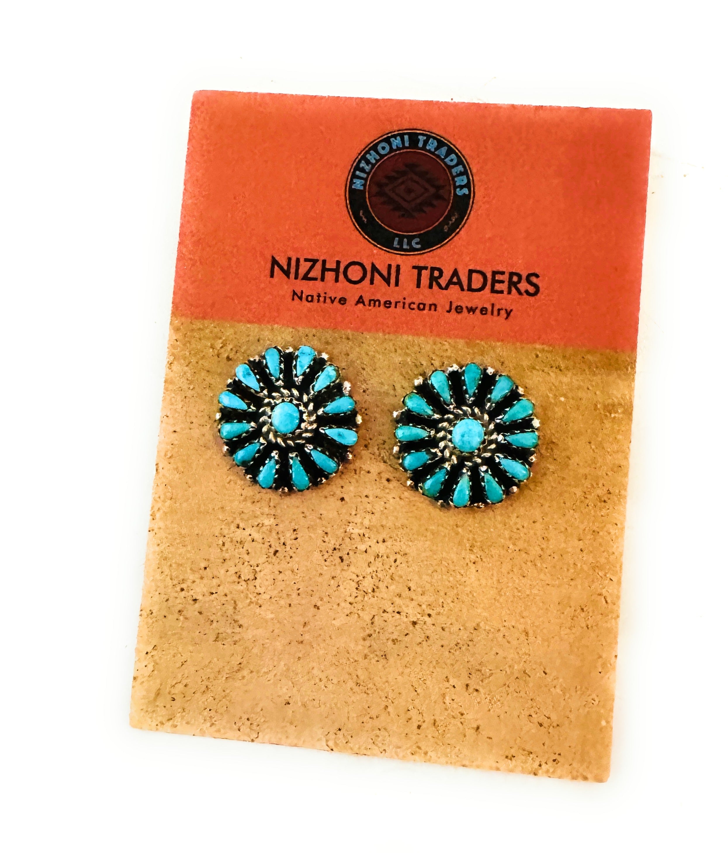 Zuni Sterling Silver & Turquoise Cluster Post Earrings