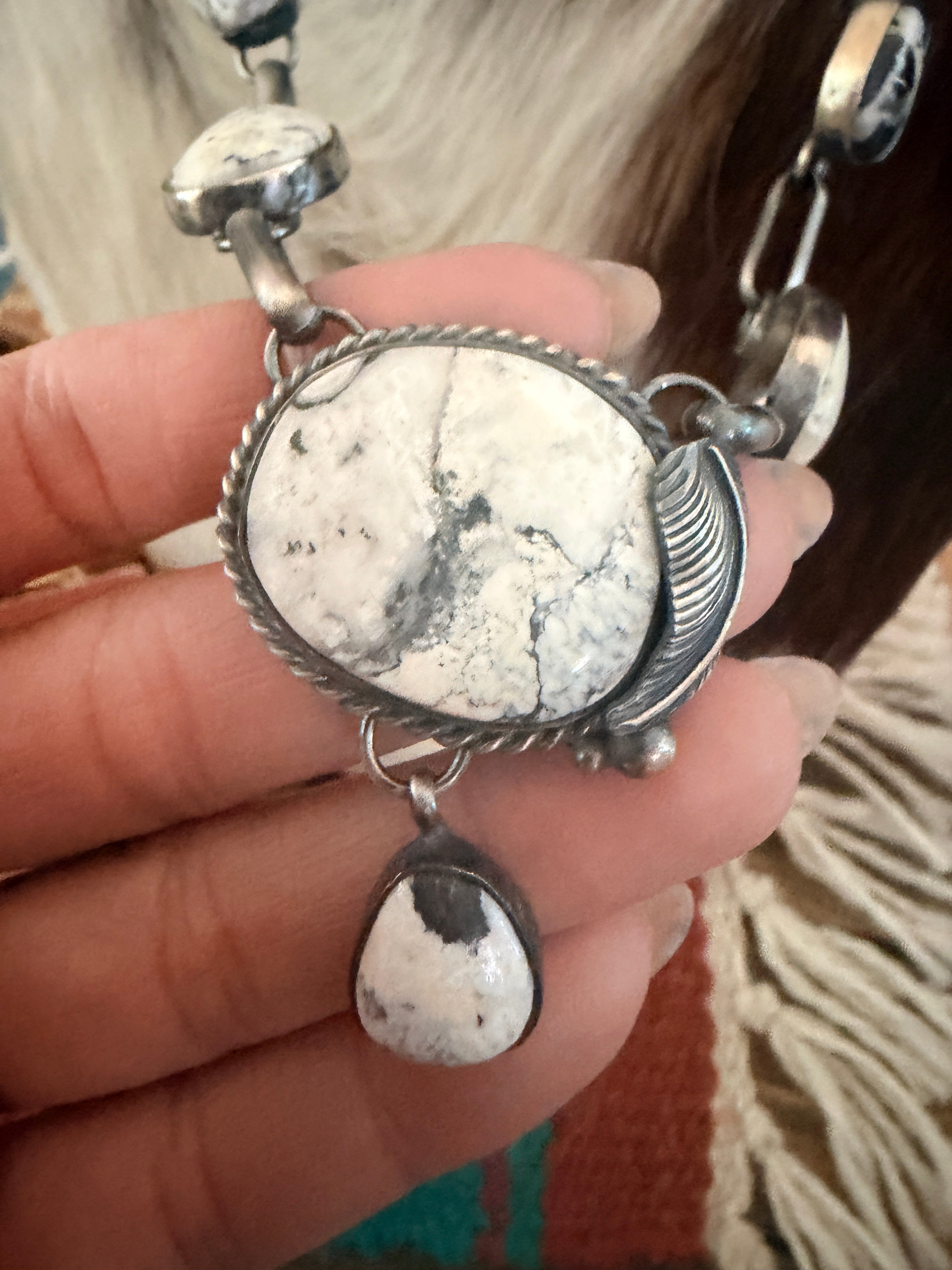 Handcrafted White Buffalo & Sterling Silver Necklace and Earring Set