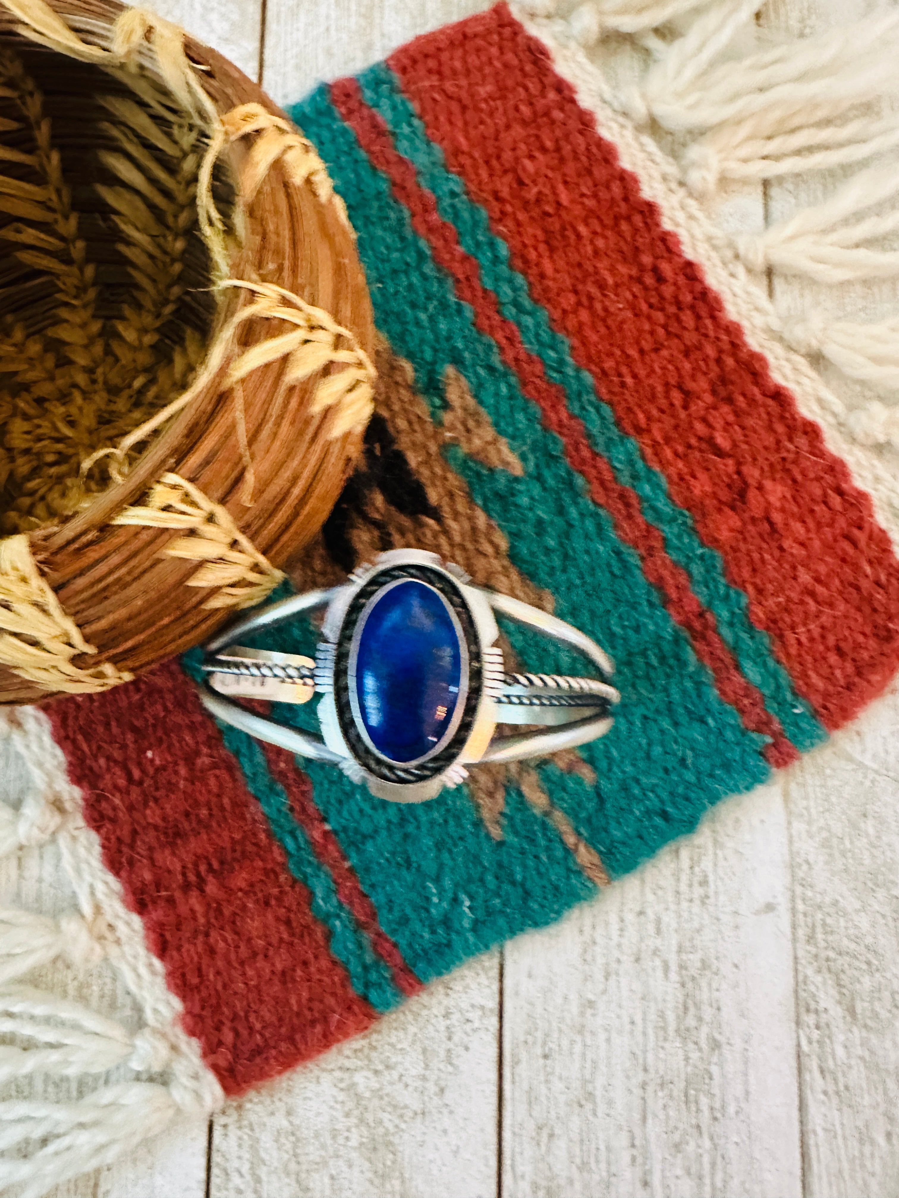 Handcrafted Sterling Silver & Lapis Cuff Bracelet by Eli Skeets