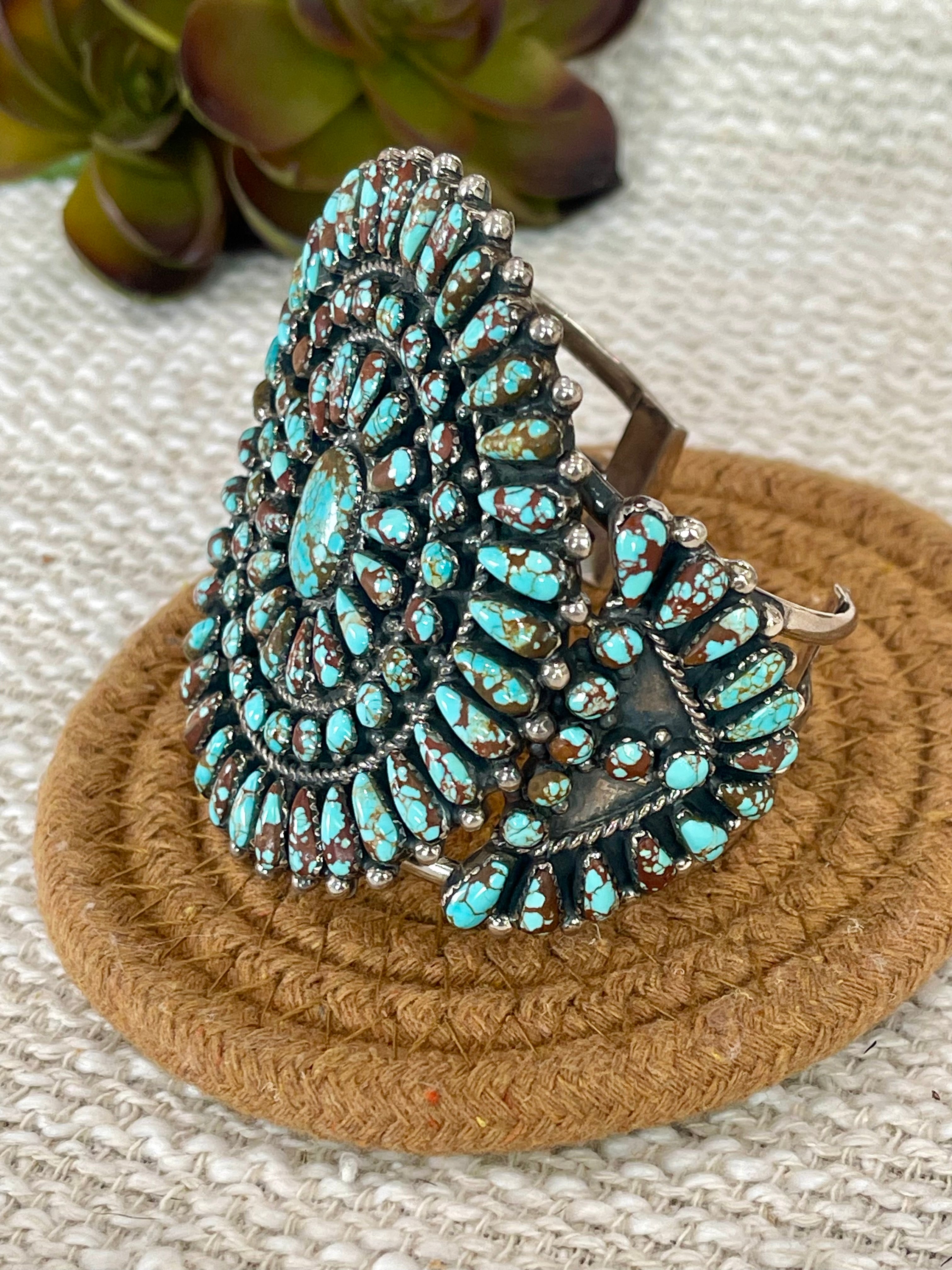 Handmade Sterling Silver & Number 8 Turquoise Cluster Cuff Bracelet