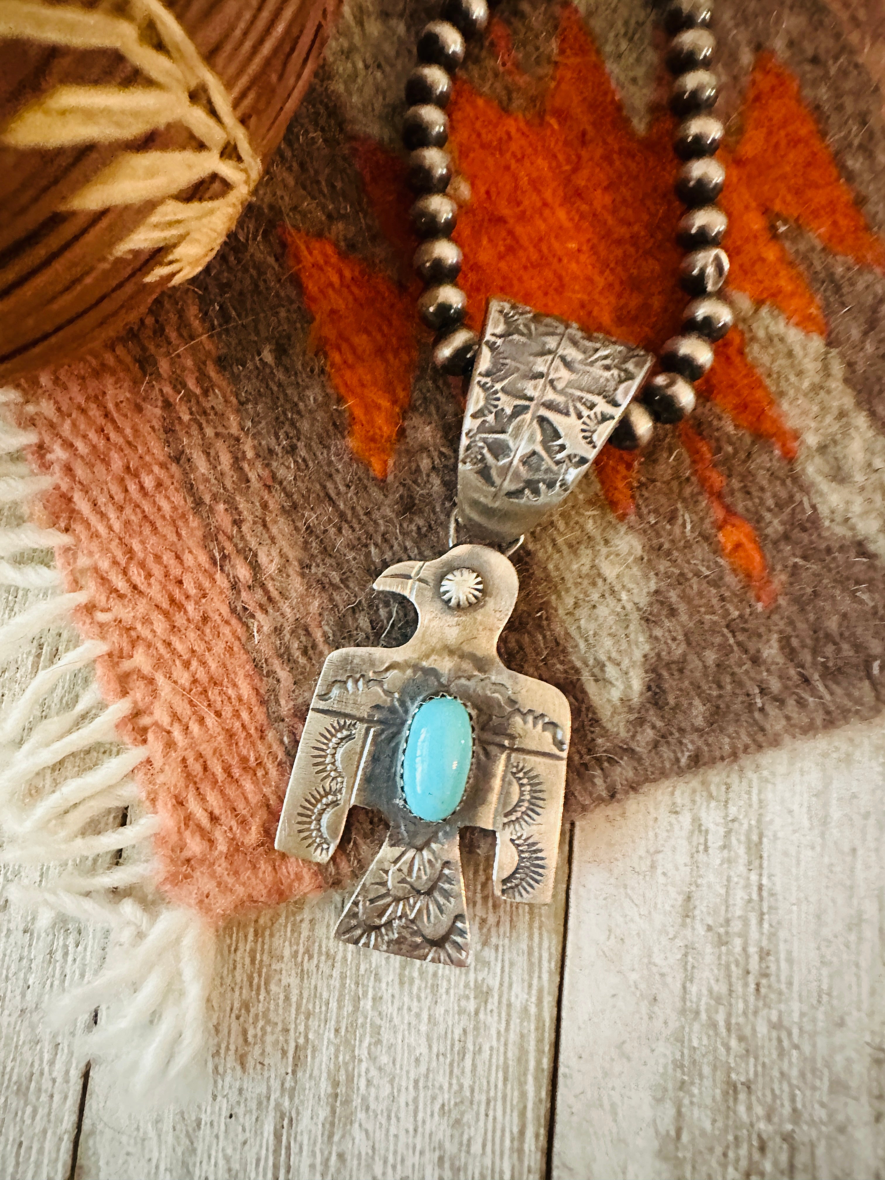 Handcrafted Turquoise & Sterling Silver Thunderbird Pendant