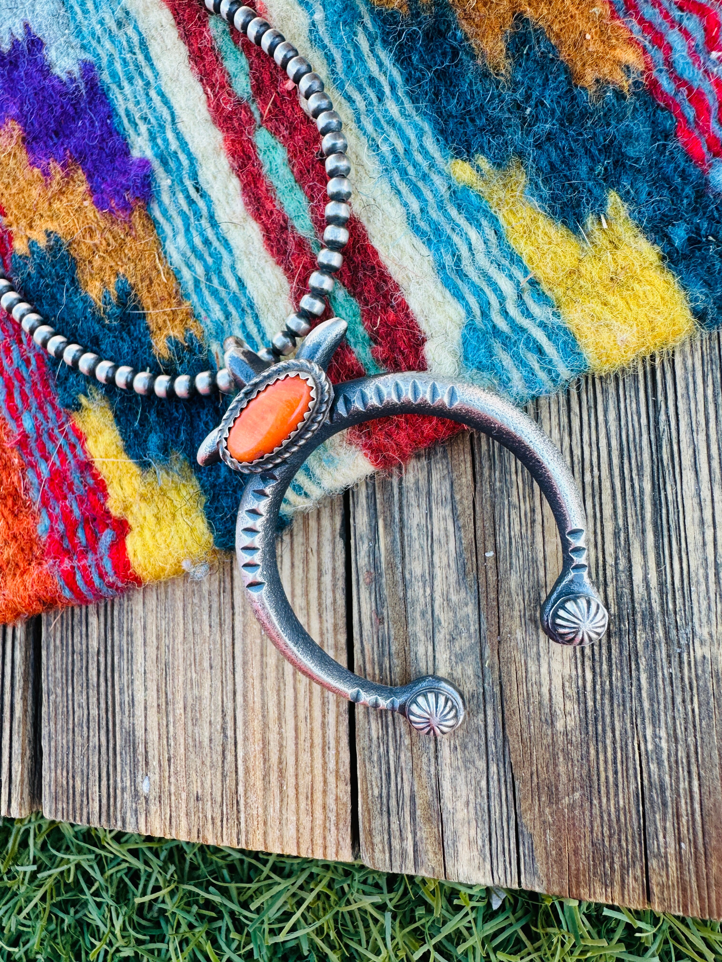 Handcrafted Sterling Silver & Orange Spiny Naja Pendant by Martha Cayatineto