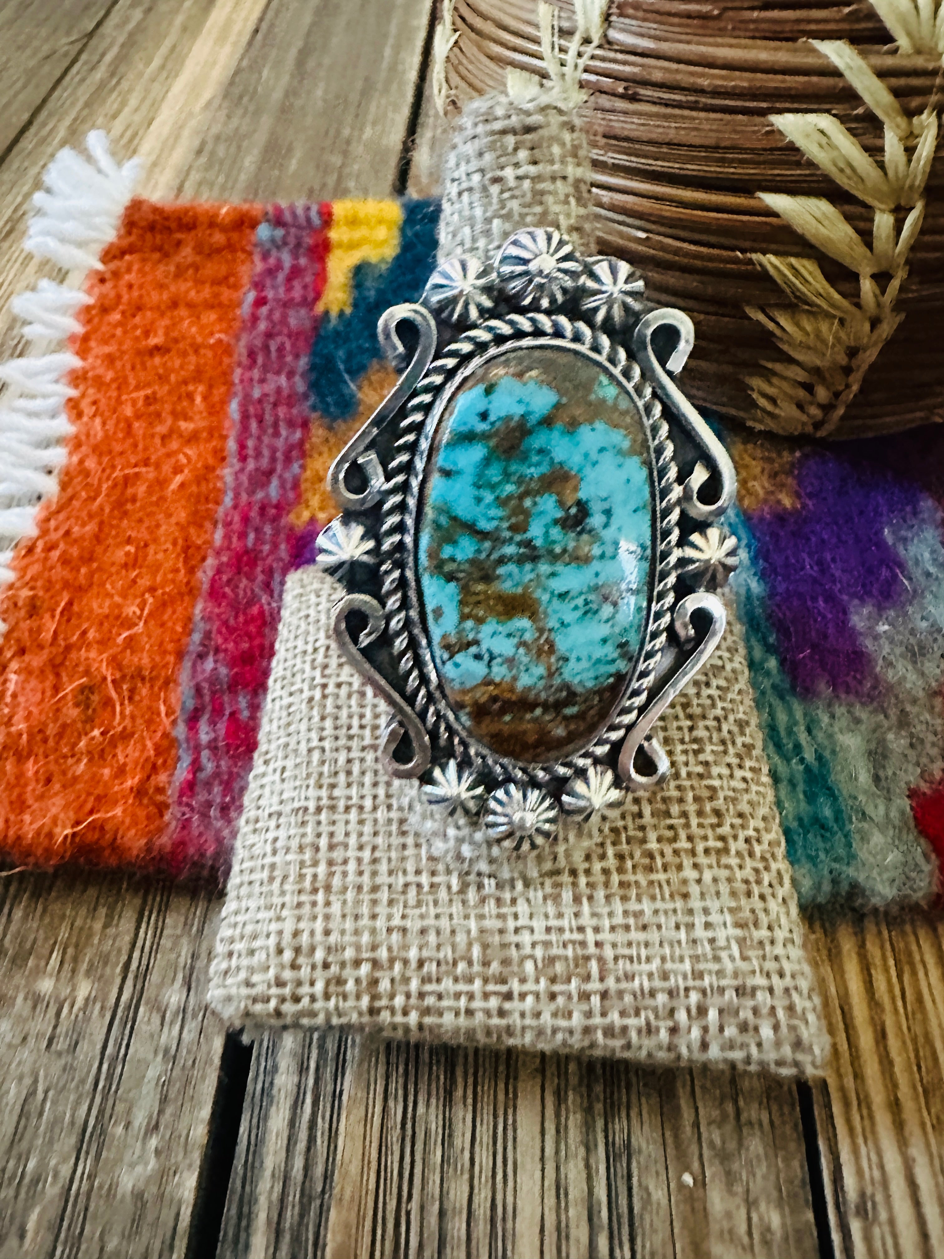 Handcrafted Turquoise & Sterling Silver Ring 9 by Rosella Paxson