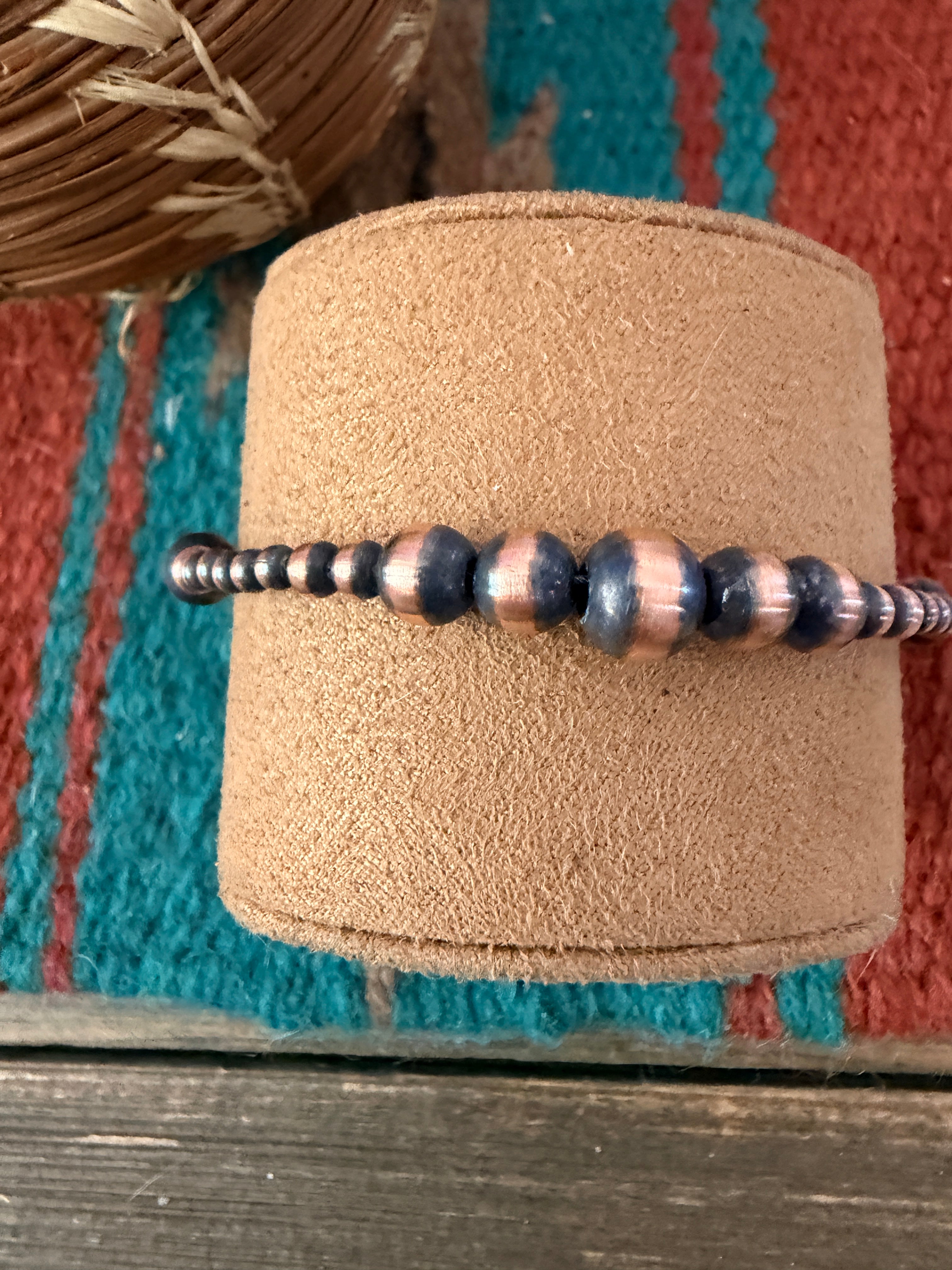 Handcrafted Copper Beaded Bracelet 7.5”